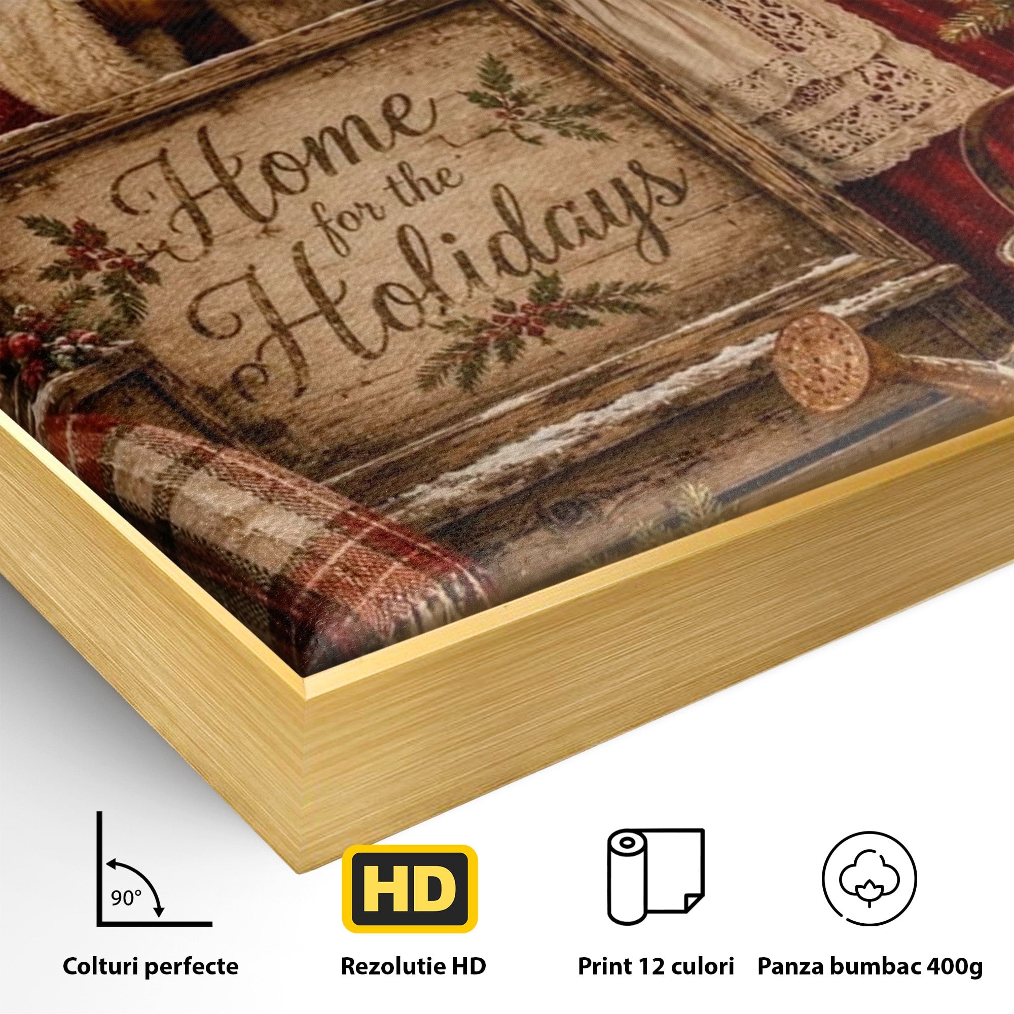 Tablou Canvas Premium LuxCanva® PI1091, Craciunul Acasa, Craciunita, Mos Craciun, Sarbatori, Decor, Living, Culori Vibrante