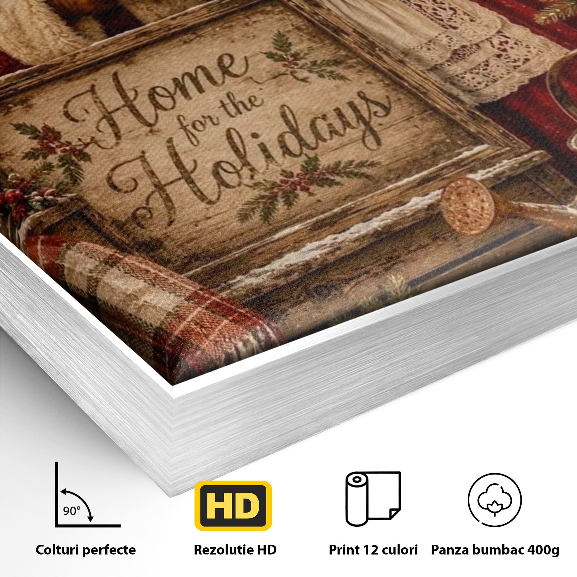 Tablou Canvas Premium LuxCanva® PI1091, Craciunul Acasa, Craciunita, Mos Craciun, Sarbatori, Decor, Living, Culori Vibrante