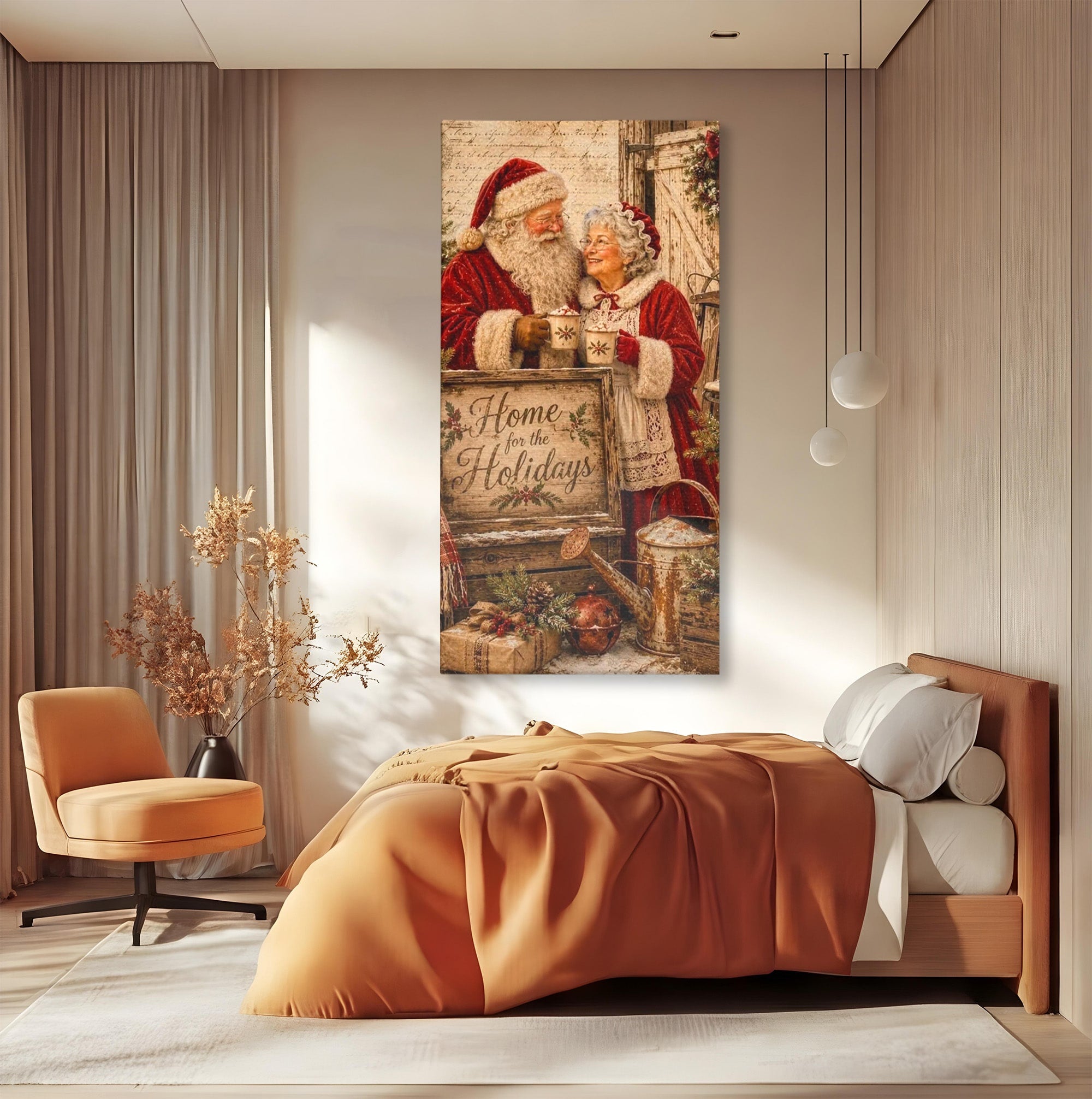 Tablou Canvas Premium LuxCanva® PI1091, Craciunul Acasa, Craciunita, Mos Craciun, Sarbatori, Decor, Living, Culori Vibrante