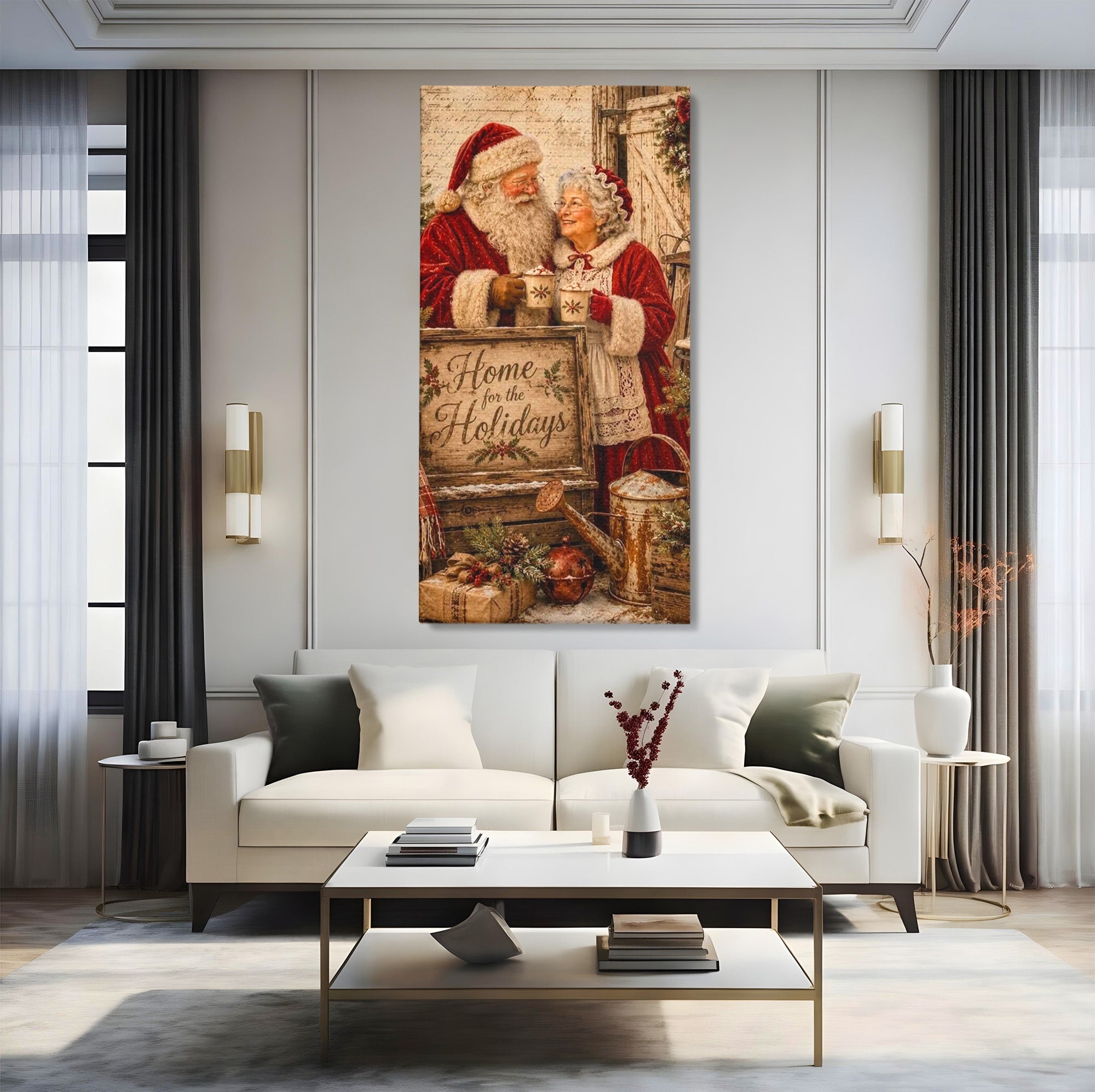 Tablou Canvas Premium LuxCanva® PI1091, Craciunul Acasa, Craciunita, Mos Craciun, Sarbatori, Decor, Living, Culori Vibrante