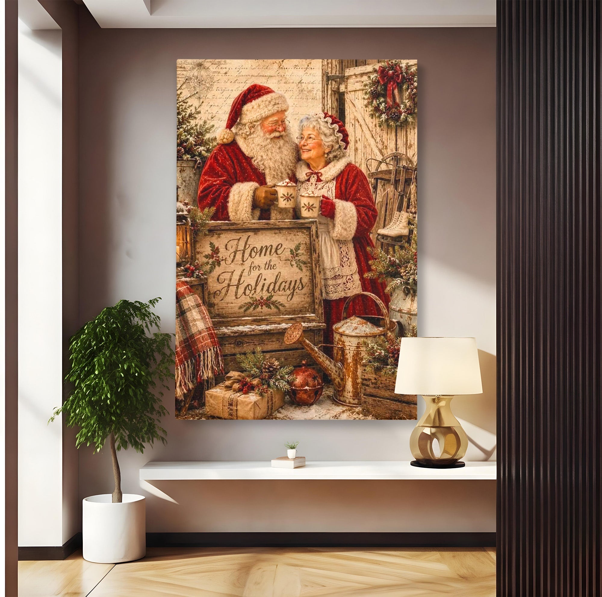 Tablou Canvas Premium LuxCanva® PI1091, Craciunul Acasa, Craciunita, Mos Craciun, Sarbatori, Decor, Living, Culori Vibrante