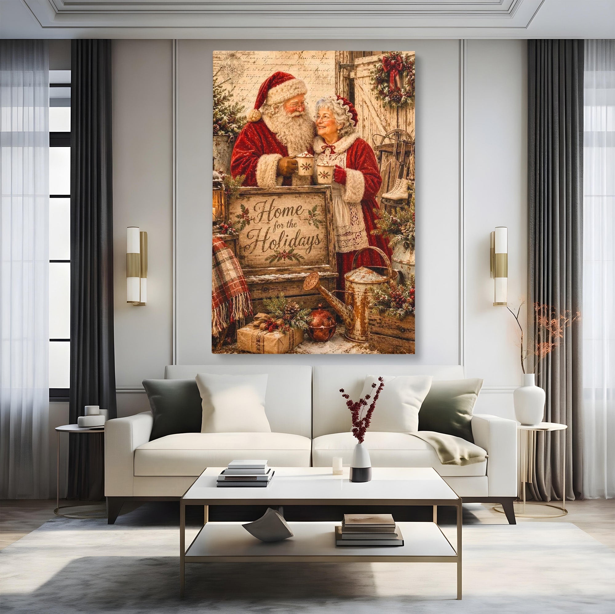 Tablou Canvas Premium LuxCanva® PI1091, Craciunul Acasa, Craciunita, Mos Craciun, Sarbatori, Decor, Living, Culori Vibrante