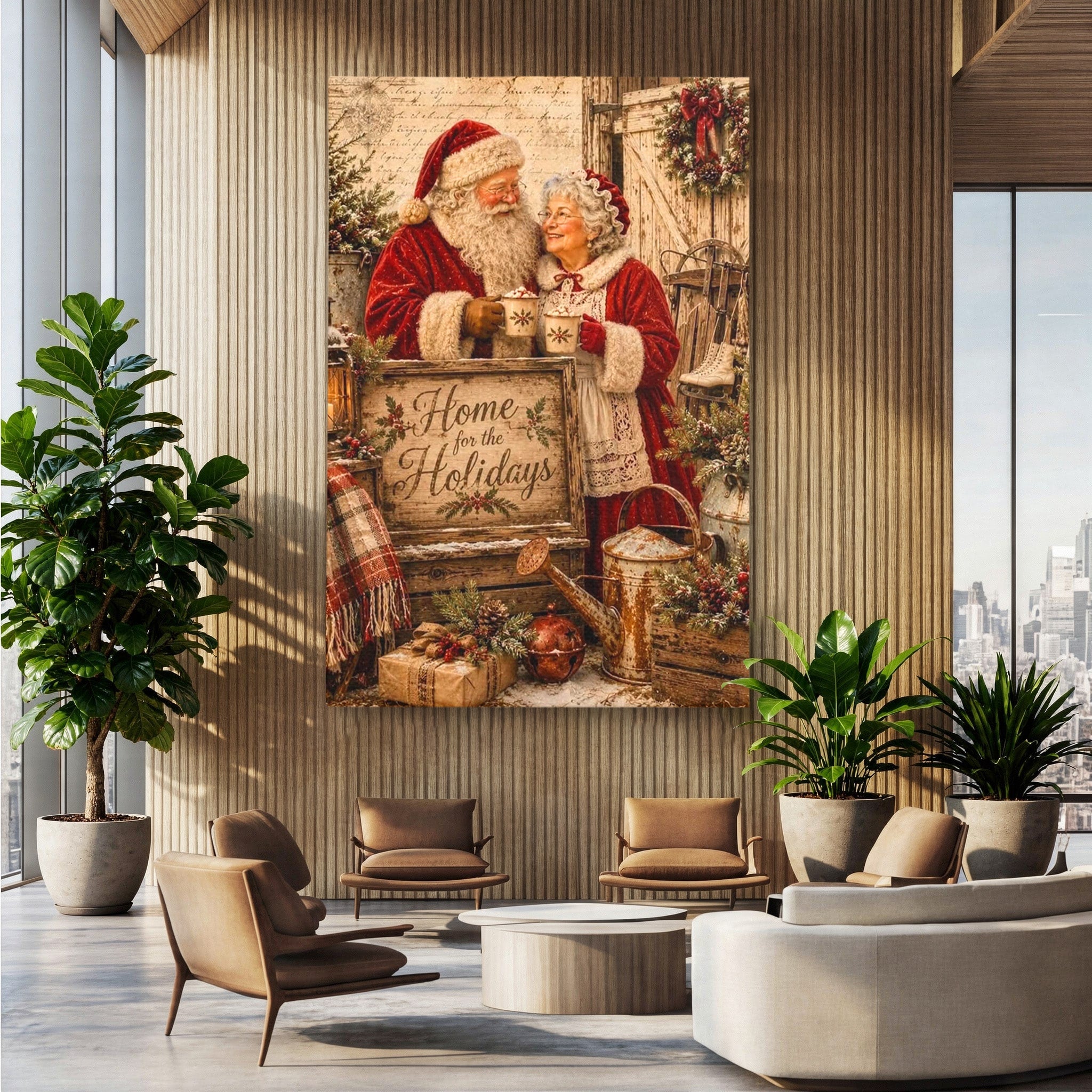 Tablou Canvas Premium LuxCanva® PI1091, Craciunul Acasa, Craciunita, Mos Craciun, Sarbatori, Decor, Living, Culori Vibrante