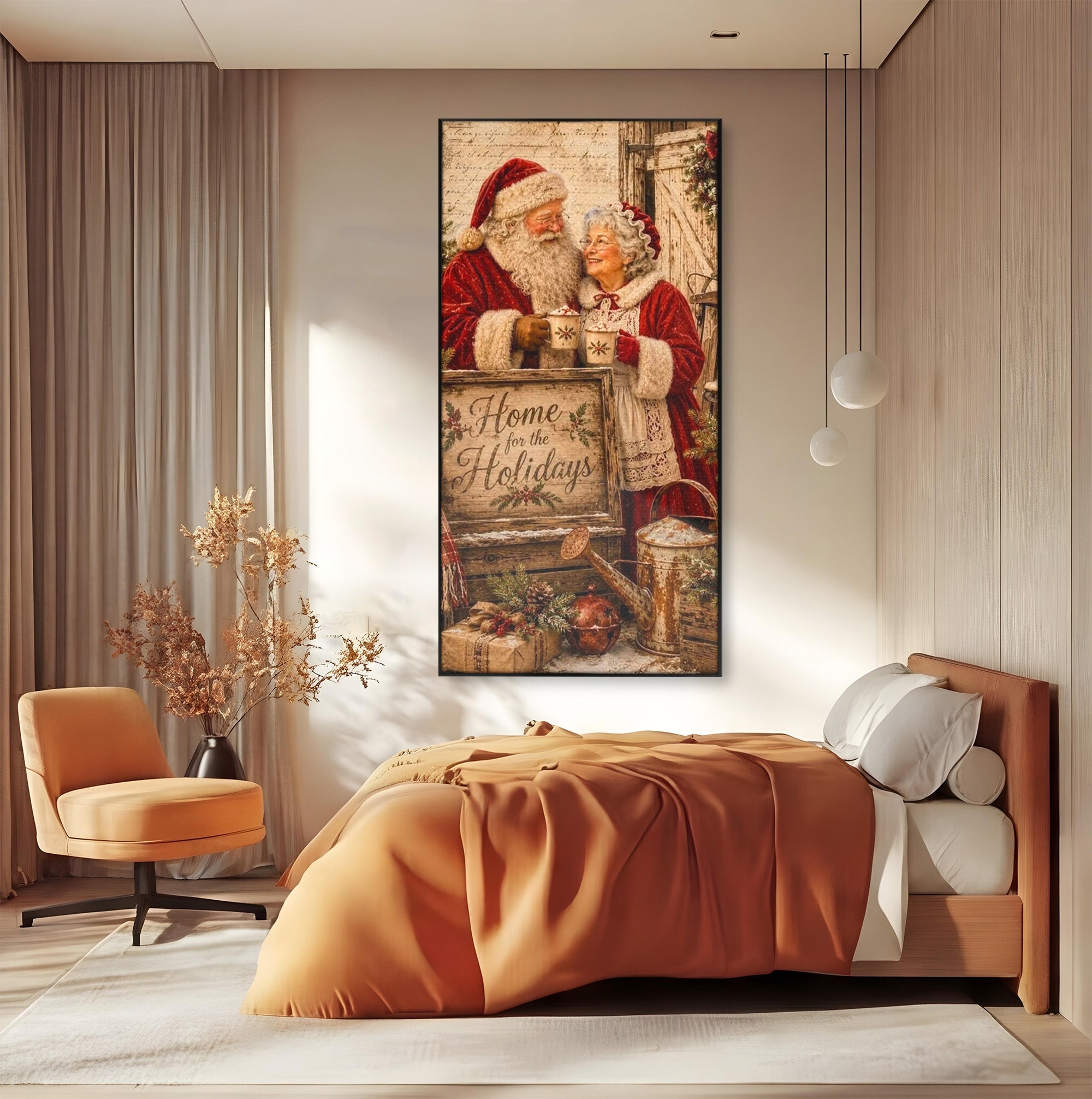 Tablou Canvas Premium LuxCanva® PI1091, Craciunul Acasa, Craciunita, Mos Craciun, Sarbatori, Decor, Living, Culori Vibrante