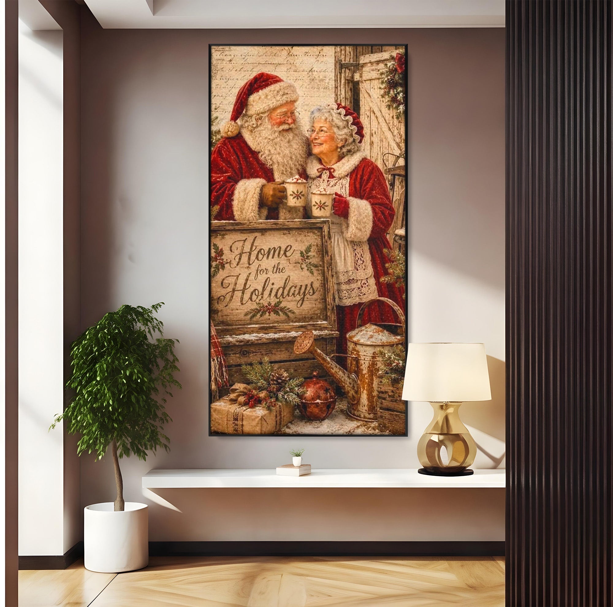 Tablou Canvas Premium LuxCanva® PI1091, Craciunul Acasa, Craciunita, Mos Craciun, Sarbatori, Decor, Living, Culori Vibrante