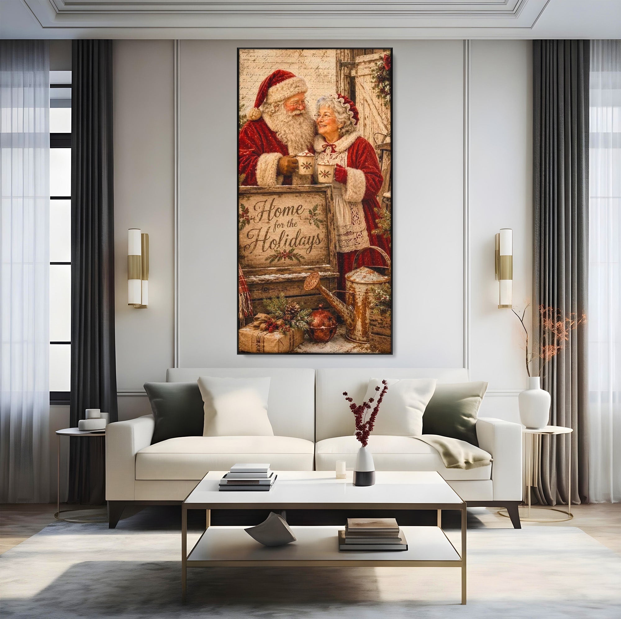 Tablou Canvas Premium LuxCanva® PI1091, Craciunul Acasa, Craciunita, Mos Craciun, Sarbatori, Decor, Living, Culori Vibrante