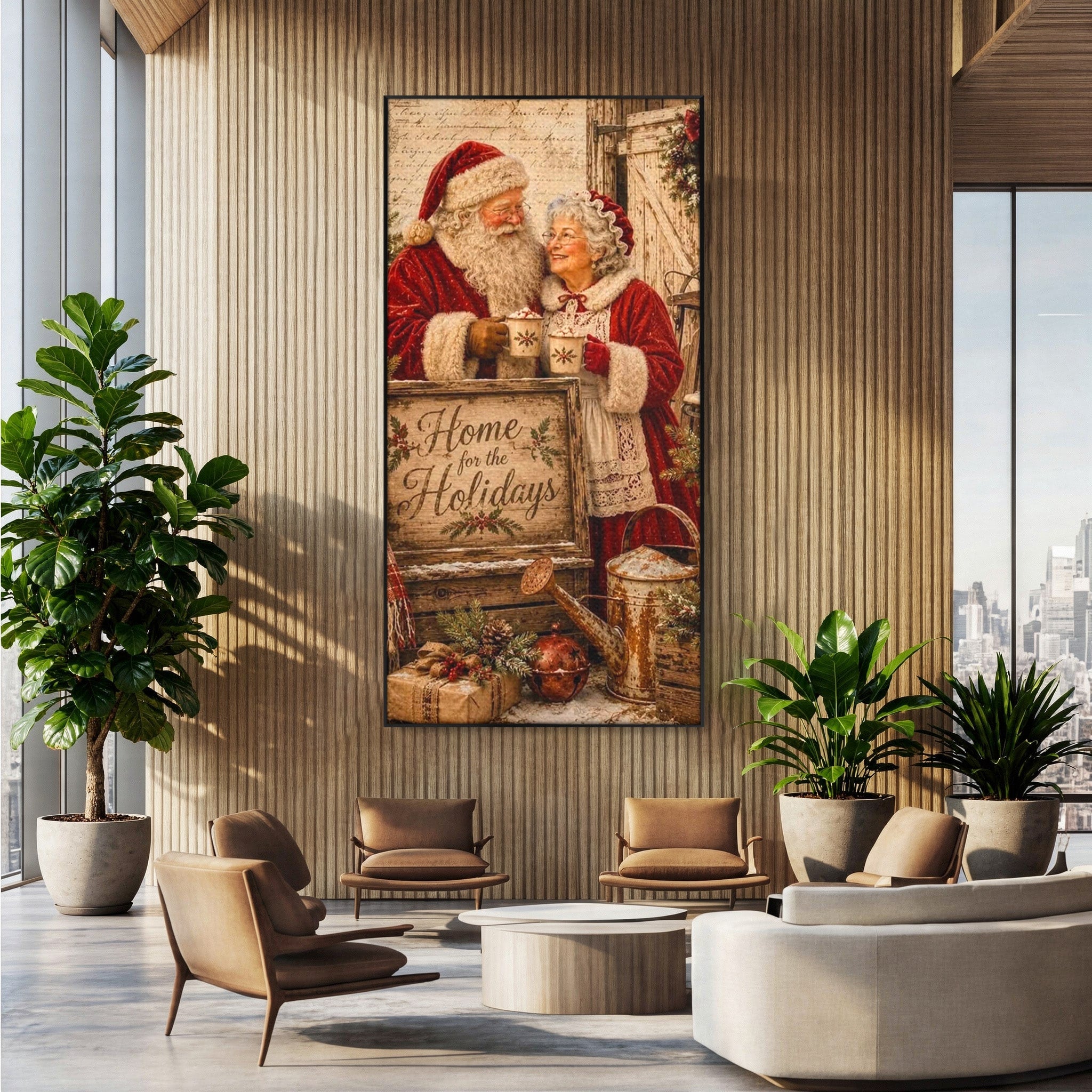 Tablou Canvas Premium LuxCanva® PI1091, Craciunul Acasa, Craciunita, Mos Craciun, Sarbatori, Decor, Living, Culori Vibrante