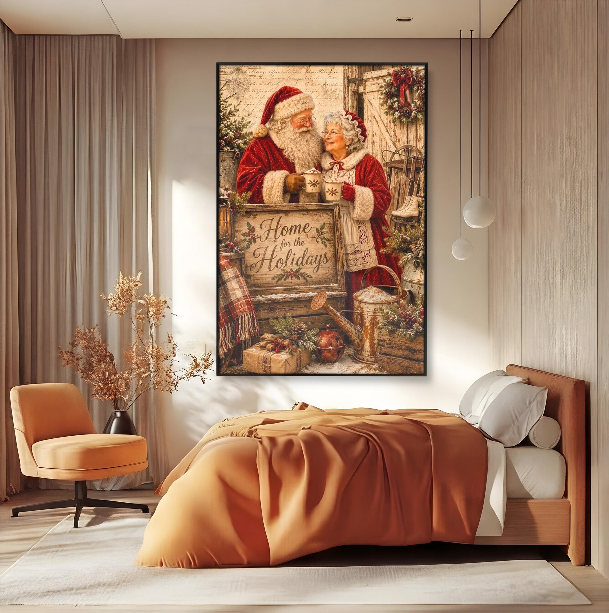 Tablou Canvas Premium LuxCanva® PI1091, Craciunul Acasa, Craciunita, Mos Craciun, Sarbatori, Decor, Living, Culori Vibrante