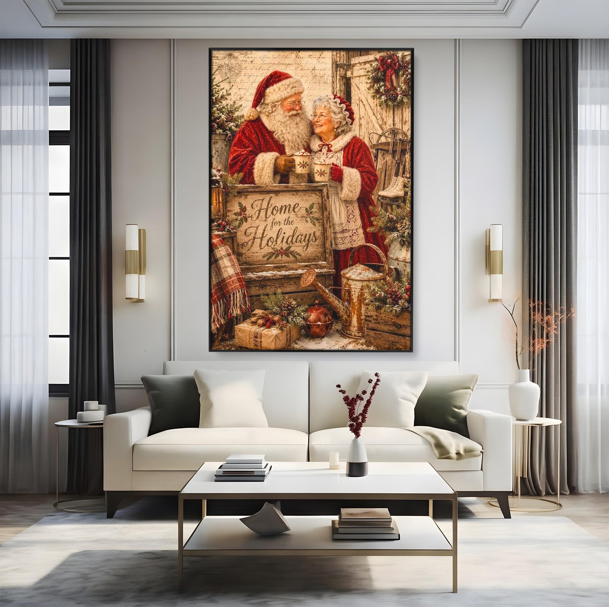 Tablou Canvas Premium LuxCanva® PI1091, Craciunul Acasa, Craciunita, Mos Craciun, Sarbatori, Decor, Living, Culori Vibrante