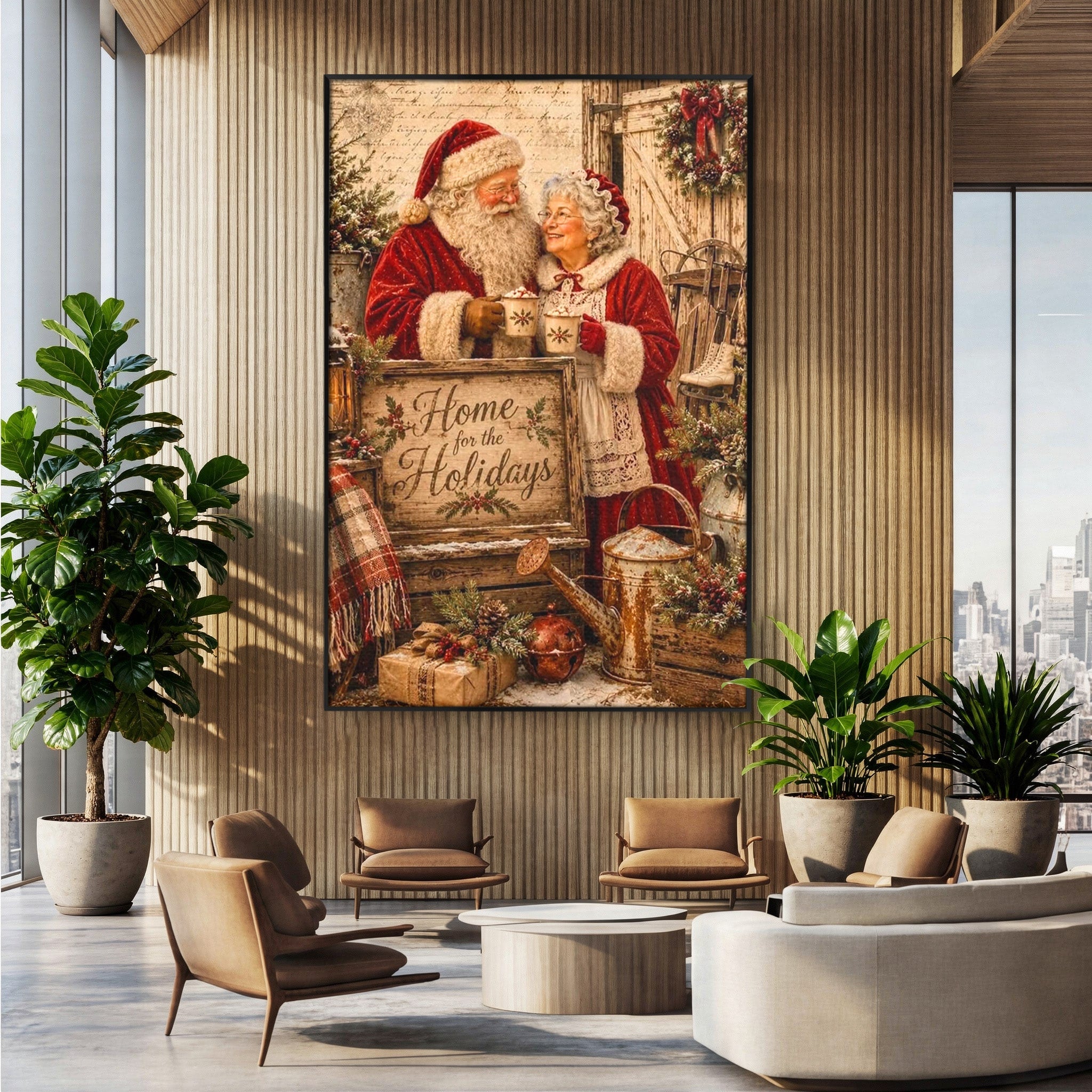 Tablou Canvas Premium LuxCanva® PI1091, Craciunul Acasa, Craciunita, Mos Craciun, Sarbatori, Decor, Living, Culori Vibrante