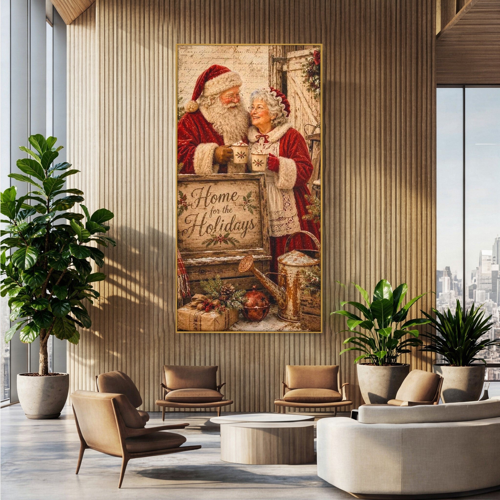 Tablou Canvas Premium LuxCanva® PI1091, Craciunul Acasa, Craciunita, Mos Craciun, Sarbatori, Decor, Living, Culori Vibrante