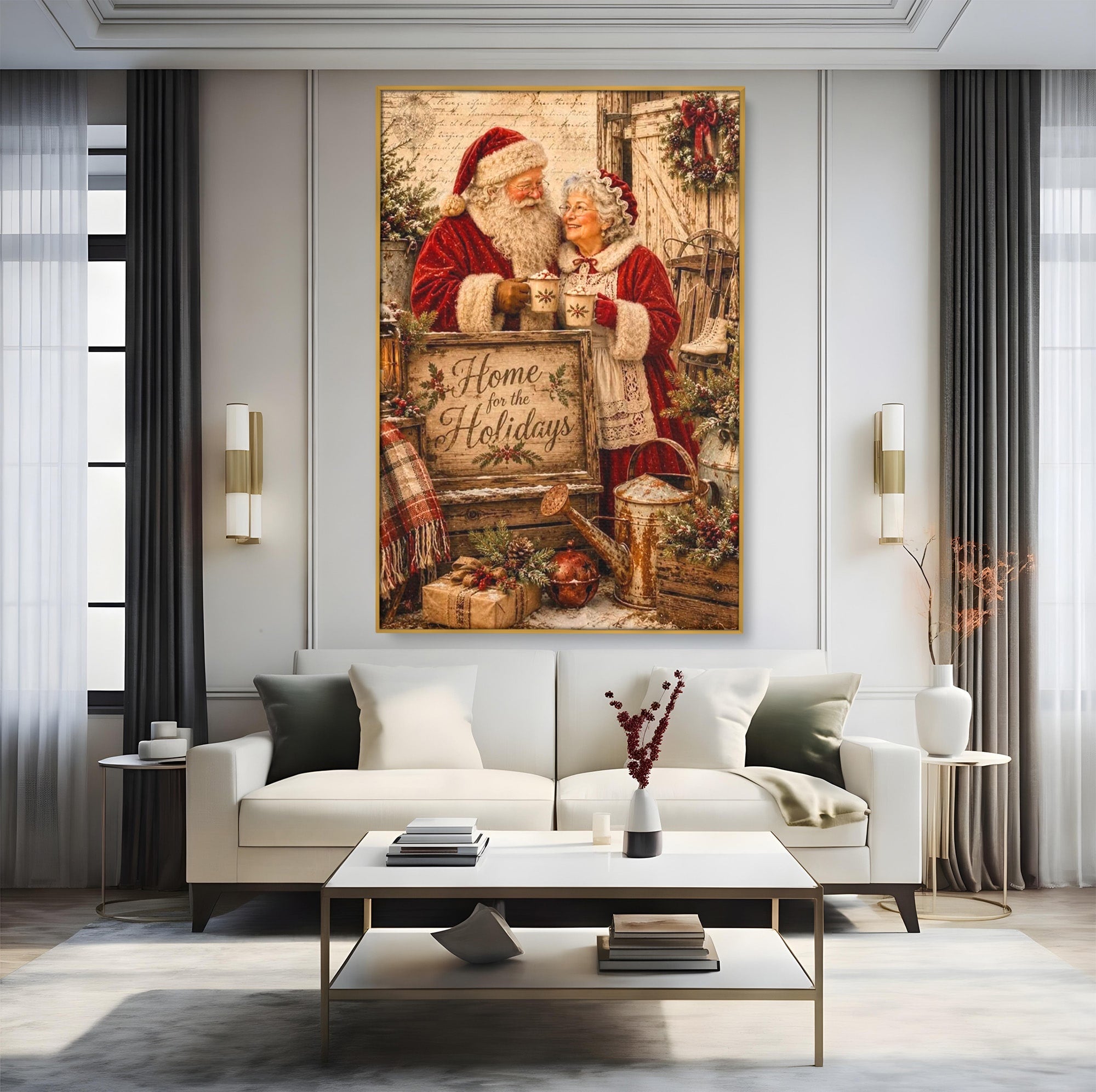 Tablou Canvas Premium LuxCanva® PI1091, Craciunul Acasa, Craciunita, Mos Craciun, Sarbatori, Decor, Living, Culori Vibrante