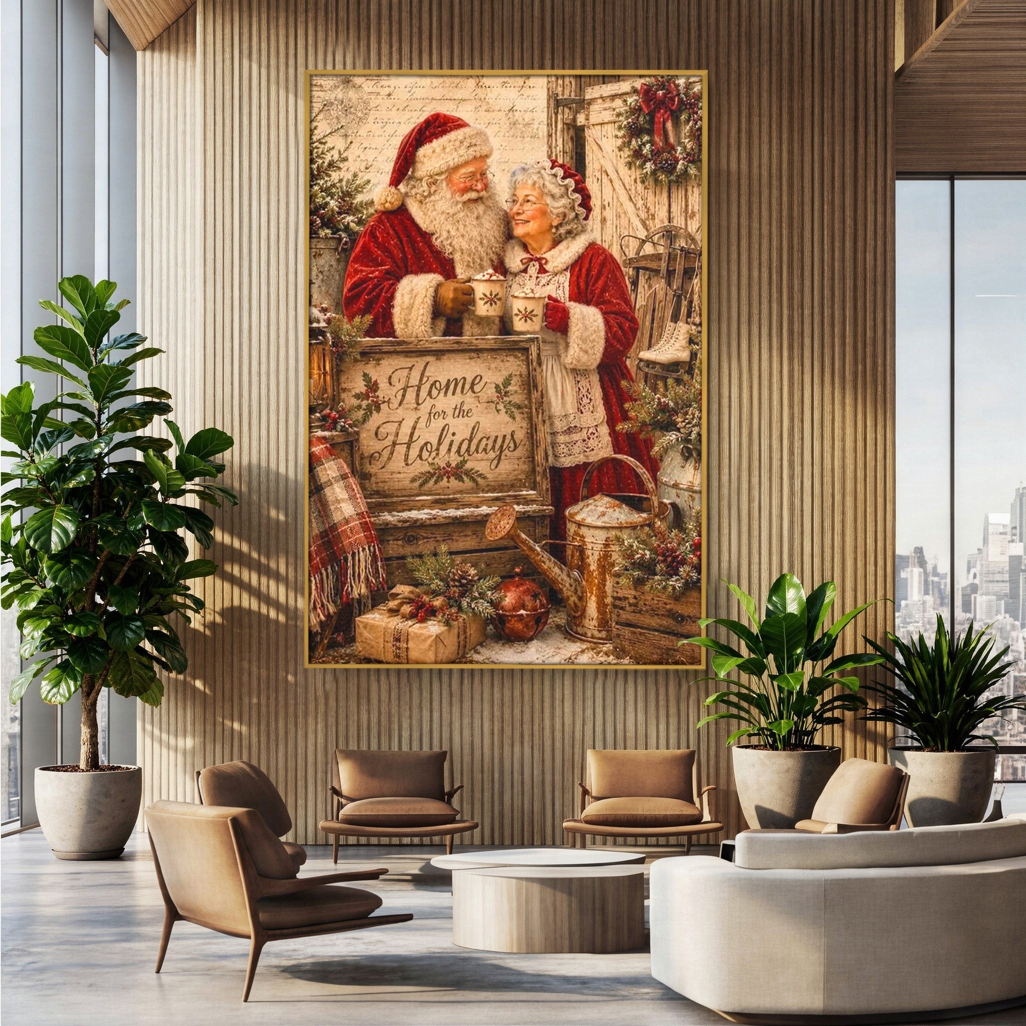 Tablou Canvas Premium LuxCanva® PI1091, Craciunul Acasa, Craciunita, Mos Craciun, Sarbatori, Decor, Living, Culori Vibrante