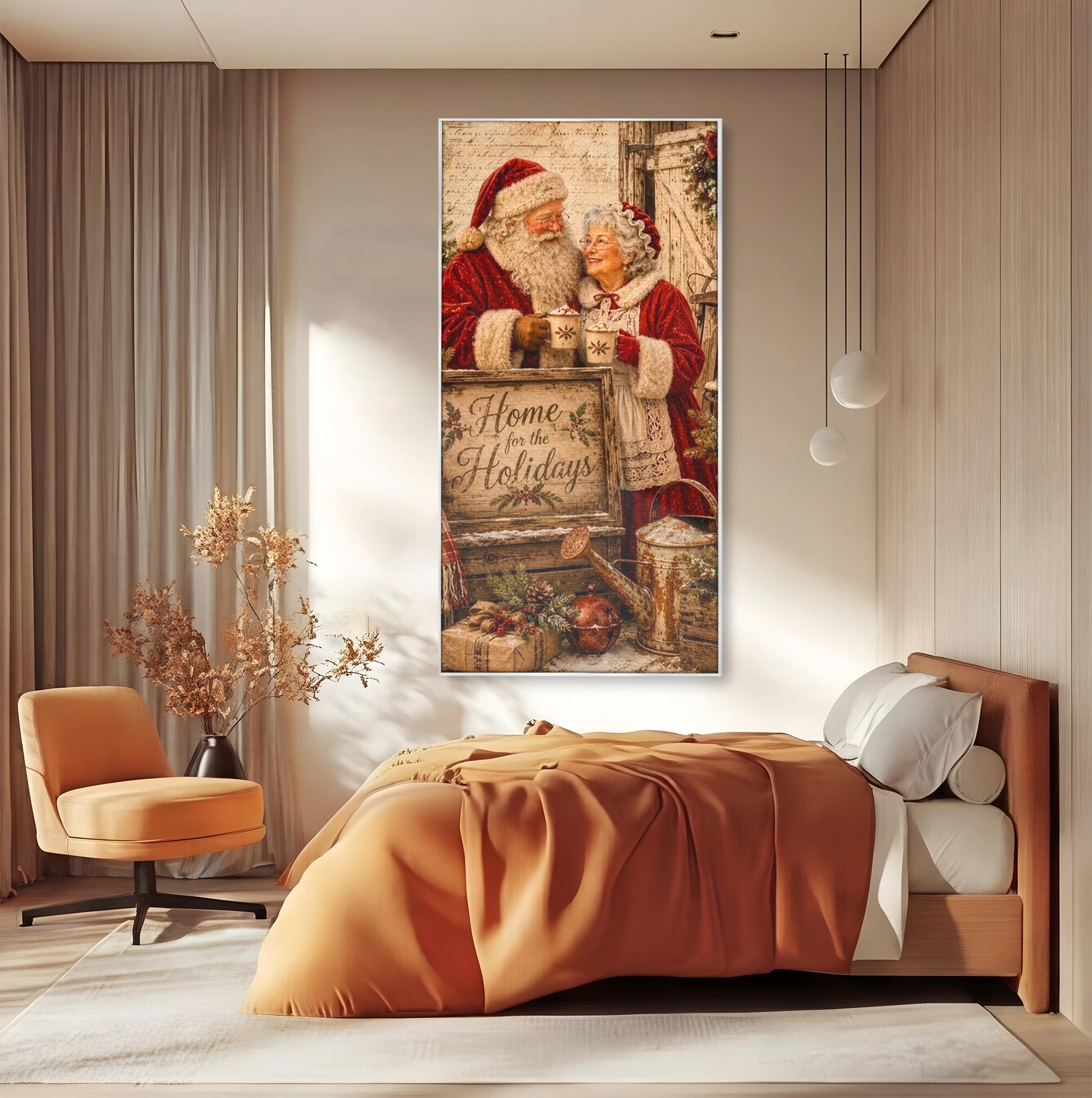 Tablou Canvas Premium LuxCanva® PI1091, Craciunul Acasa, Craciunita, Mos Craciun, Sarbatori, Decor, Living, Culori Vibrante