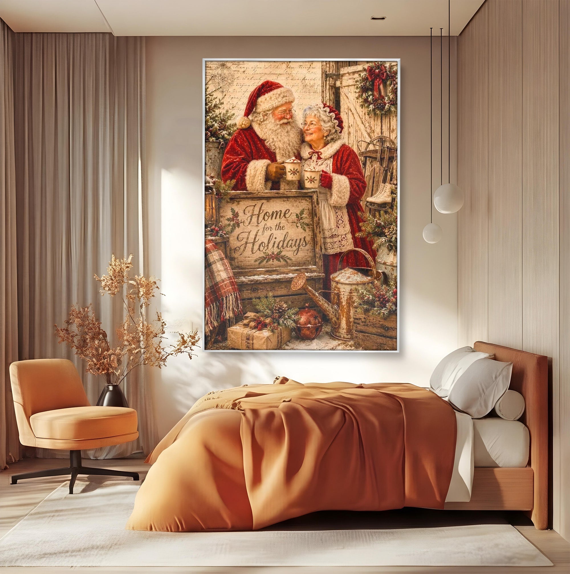 Tablou Canvas Premium LuxCanva® PI1091, Craciunul Acasa, Craciunita, Mos Craciun, Sarbatori, Decor, Living, Culori Vibrante