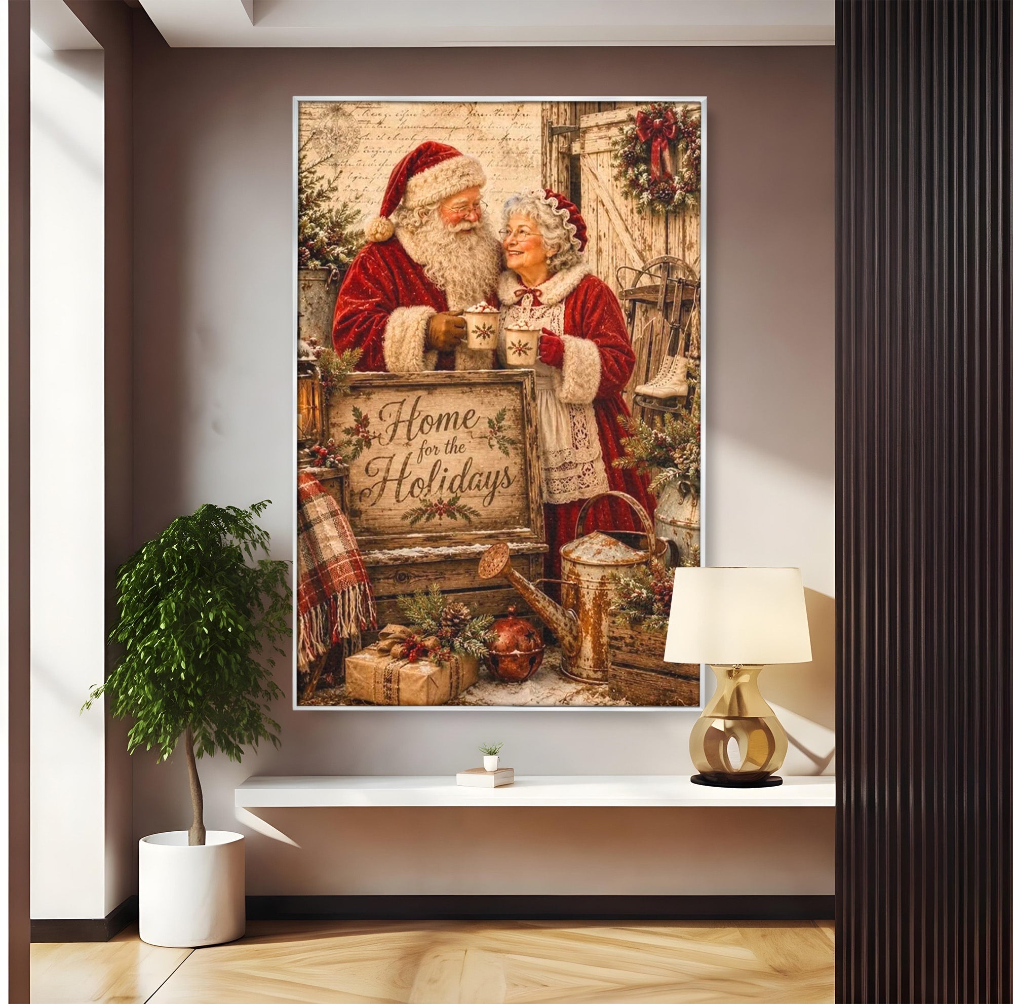 Tablou Canvas Premium LuxCanva® PI1091, Craciunul Acasa, Craciunita, Mos Craciun, Sarbatori, Decor, Living, Culori Vibrante