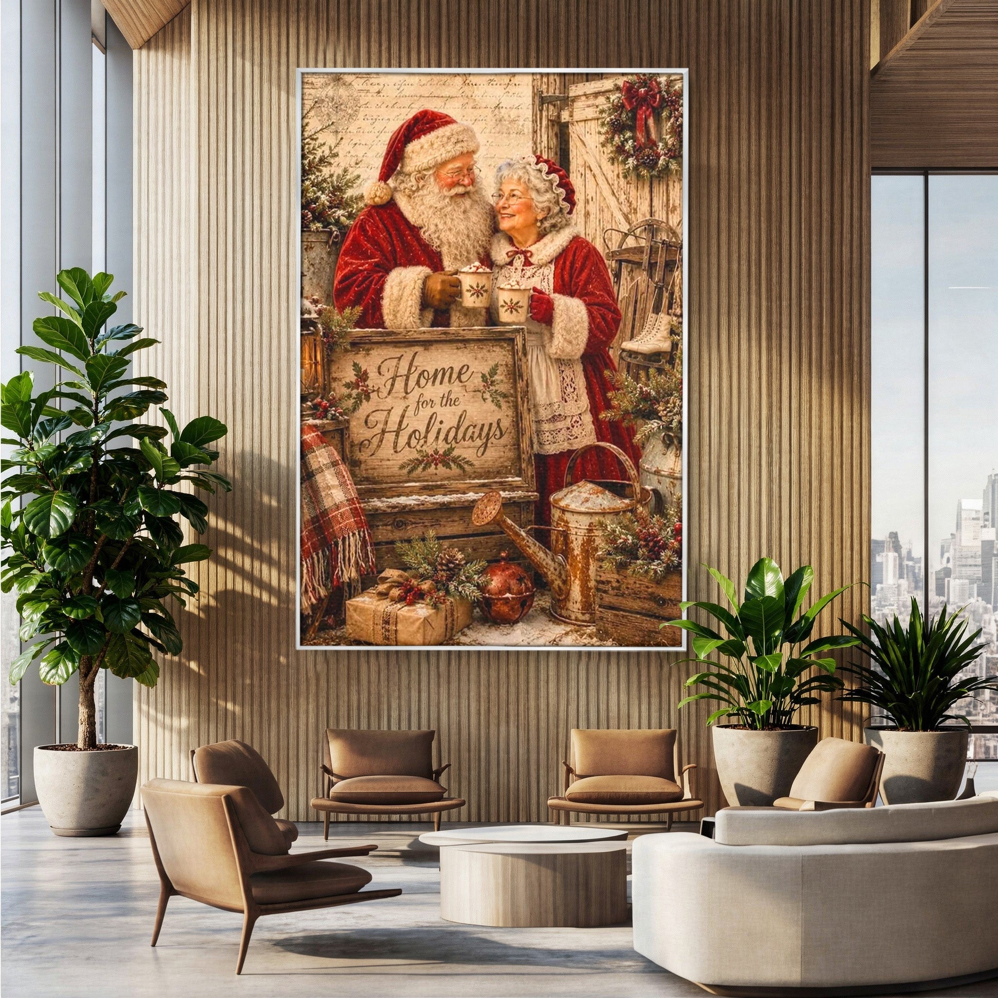 Tablou Canvas Premium LuxCanva® PI1091, Craciunul Acasa, Craciunita, Mos Craciun, Sarbatori, Decor, Living, Culori Vibrante