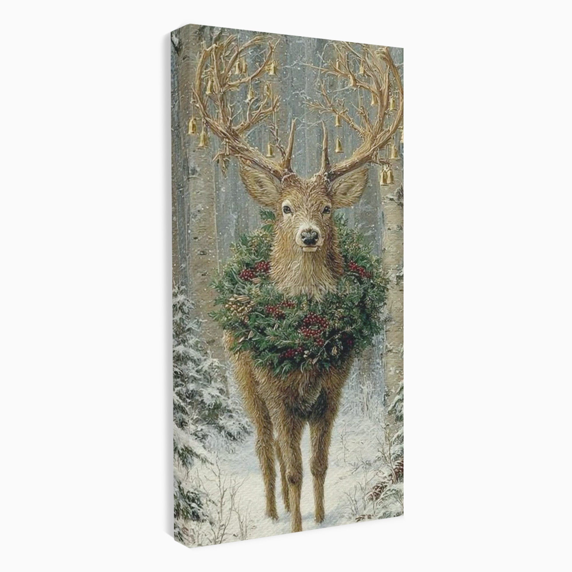 Tablou Canvas Premium LuxCanva® PI1092, Cerbul Impodobit, Salbatic, Animal, Padure, Iarna, Craciun, Living, Dormitor, Culori Vibrante
