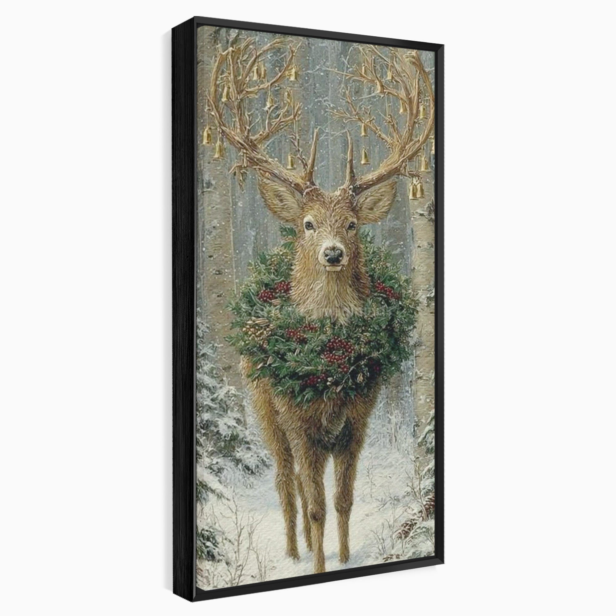 Tablou Canvas Premium LuxCanva® PI1092, Cerbul Impodobit, Salbatic, Animal, Padure, Iarna, Craciun, Living, Dormitor, Culori Vibrante