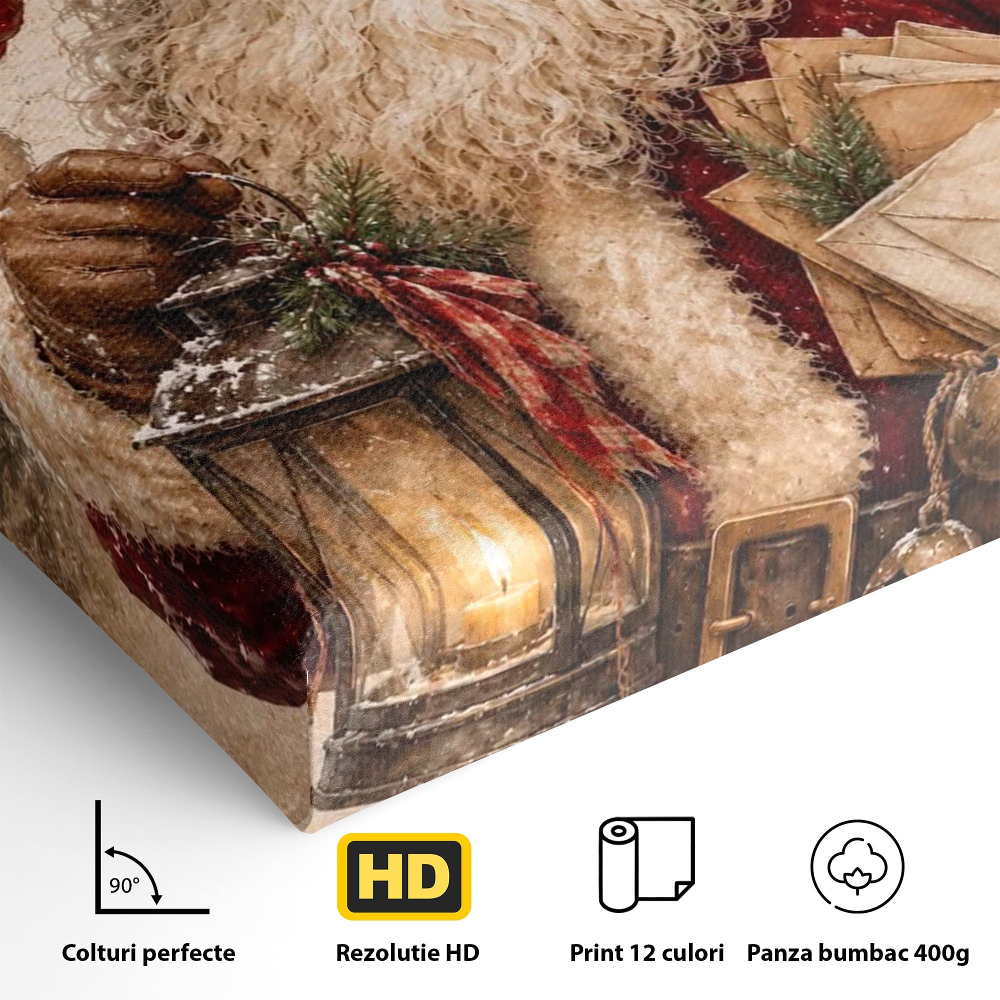 Tablou Canvas Premium LuxCanva® PI1093, Mos Craciun Cu Felinar, Barba, Alb, Iarna, Sarbatori, Traditie, Living, Culori Vibrante