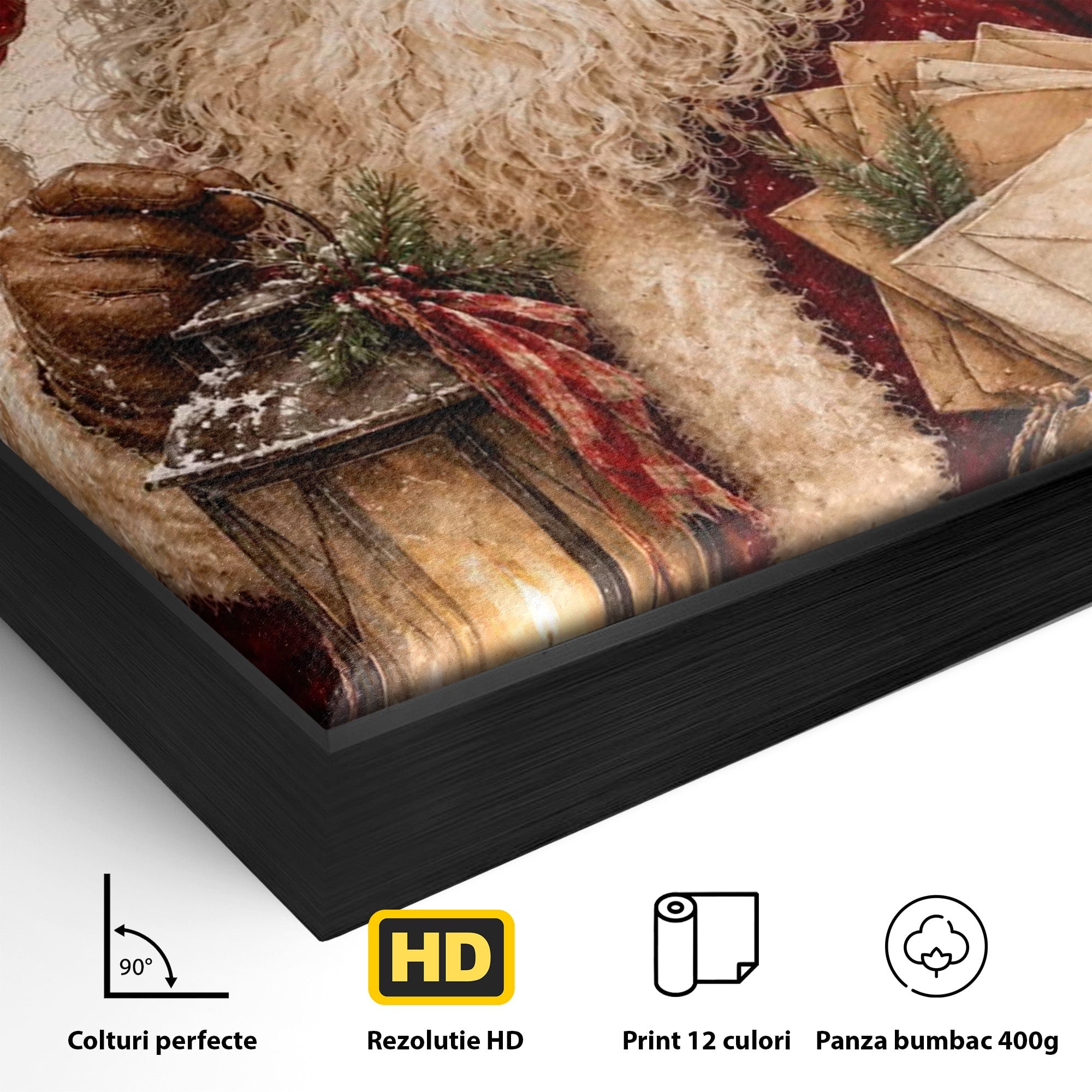 Tablou Canvas Premium LuxCanva® PI1093, Mos Craciun Cu Felinar, Barba, Alb, Iarna, Sarbatori, Traditie, Living, Culori Vibrante
