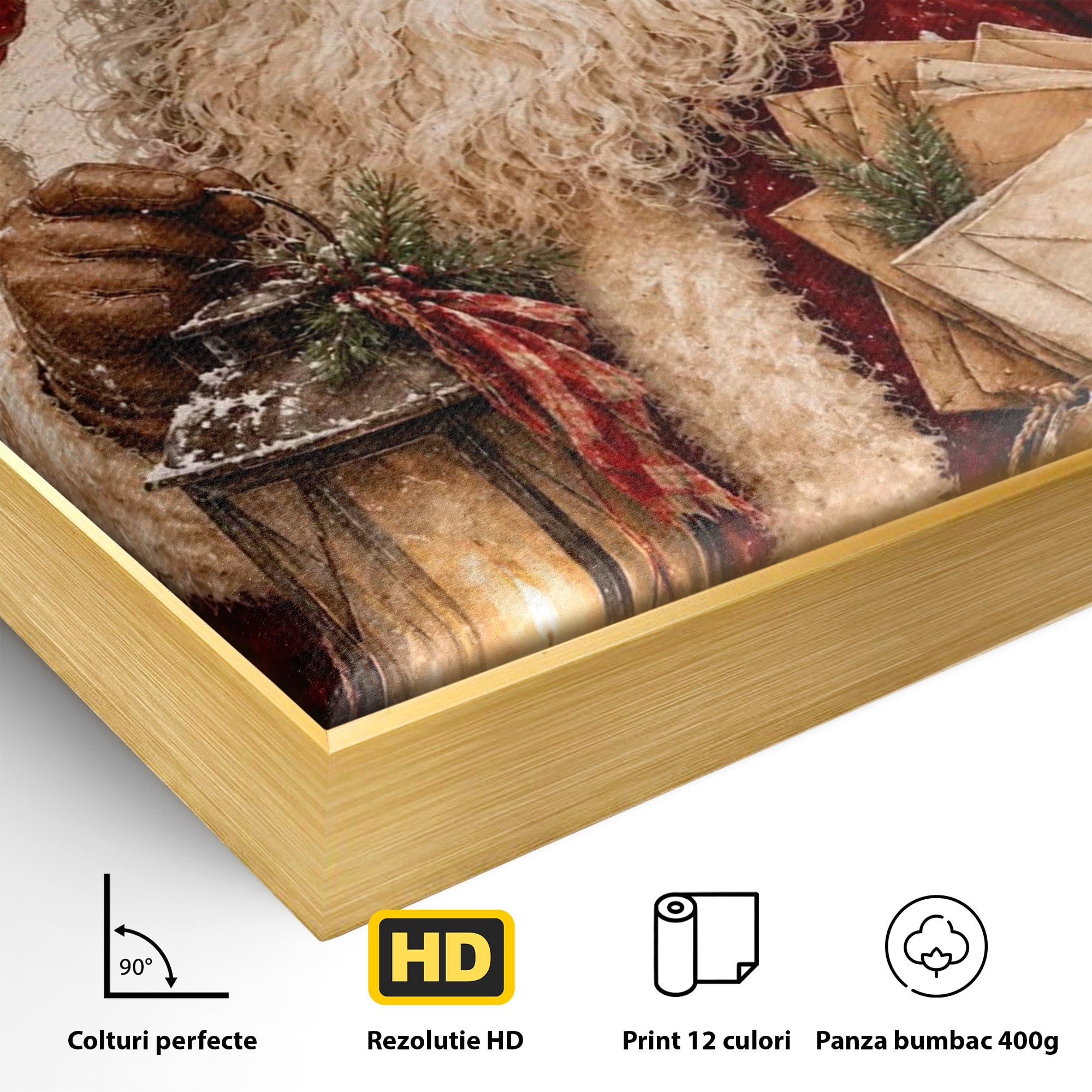 Tablou Canvas Premium LuxCanva® PI1093, Mos Craciun Cu Felinar, Barba, Alb, Iarna, Sarbatori, Traditie, Living, Culori Vibrante
