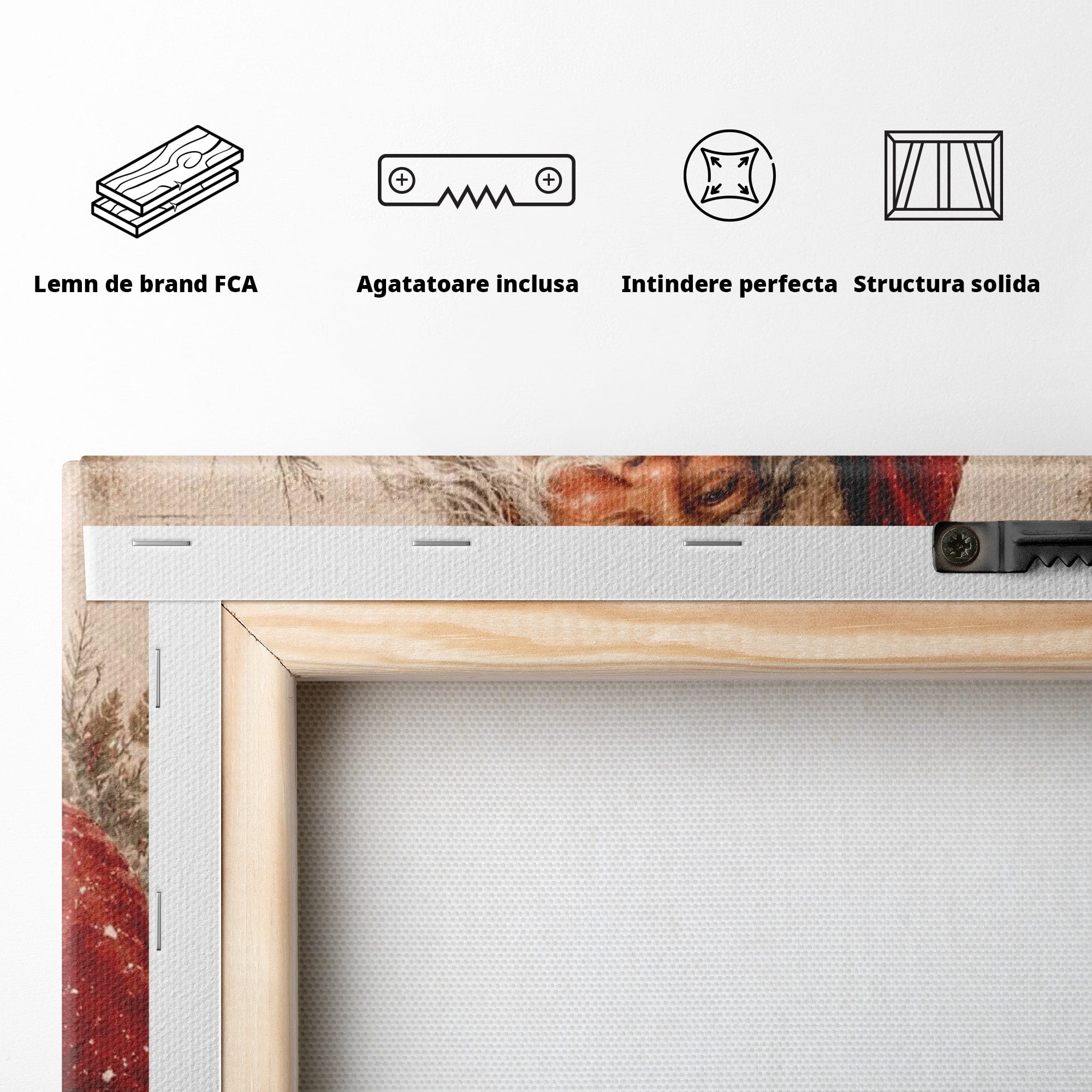 Tablou Canvas Premium LuxCanva® PI1093, Mos Craciun Cu Felinar, Barba, Alb, Iarna, Sarbatori, Traditie, Living, Culori Vibrante