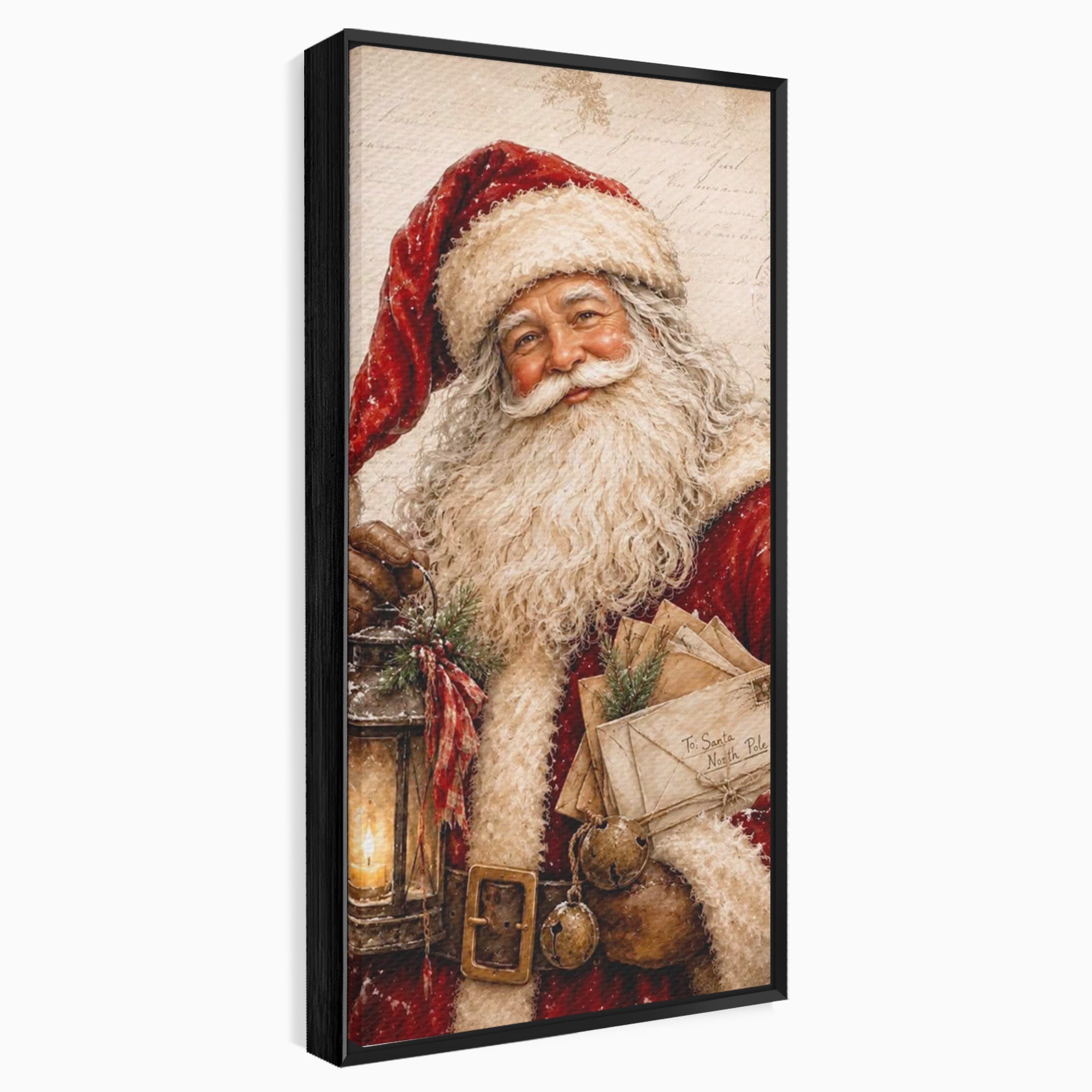 Tablou Canvas Premium LuxCanva® PI1093, Mos Craciun Cu Felinar, Barba, Alb, Iarna, Sarbatori, Traditie, Living, Culori Vibrante