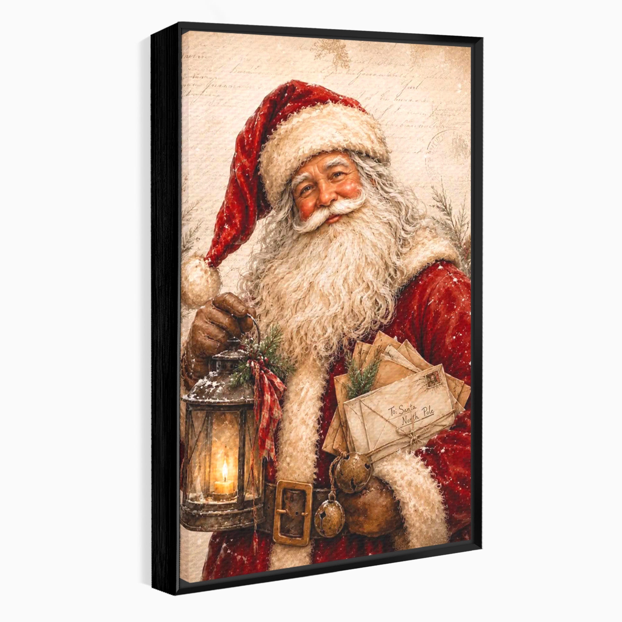 Tablou Canvas Premium LuxCanva® PI1093, Mos Craciun Cu Felinar, Barba, Alb, Iarna, Sarbatori, Traditie, Living, Culori Vibrante