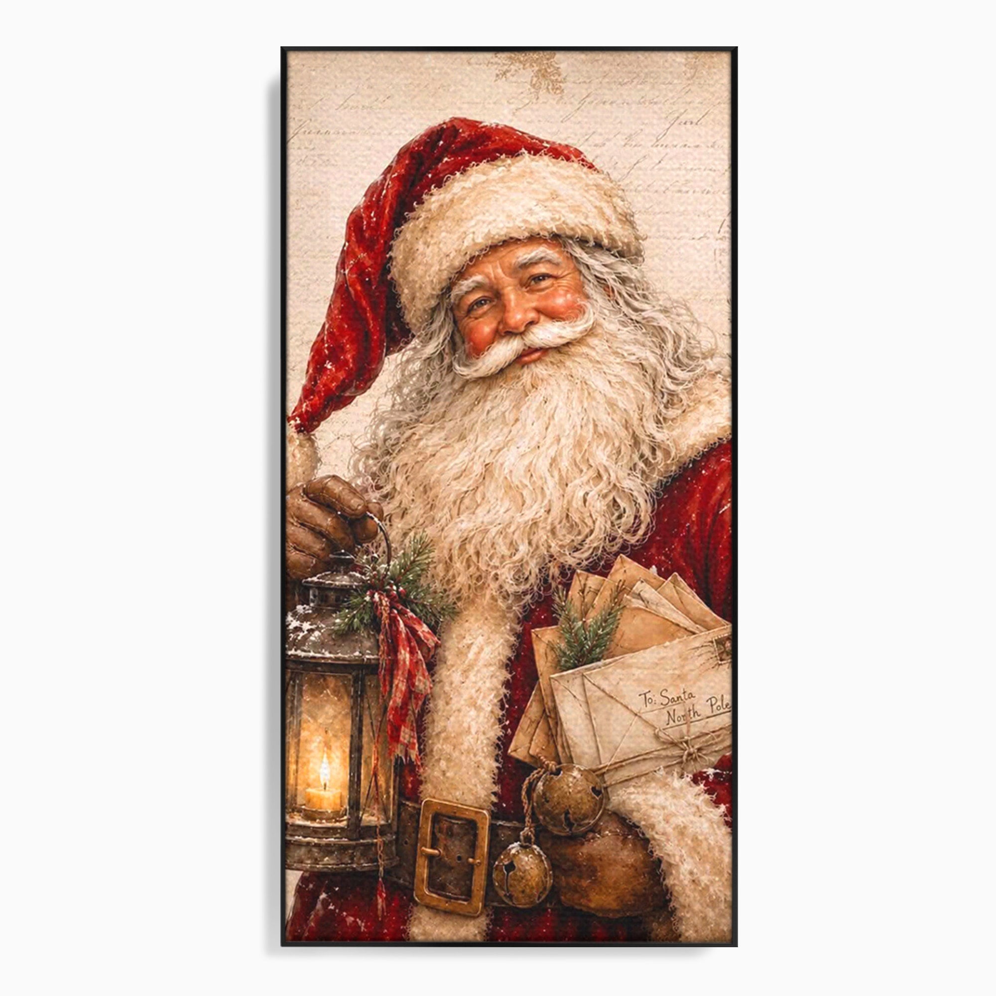Tablou Canvas Premium LuxCanva® PI1093, Mos Craciun Cu Felinar, Barba, Alb, Iarna, Sarbatori, Traditie, Living, Culori Vibrante