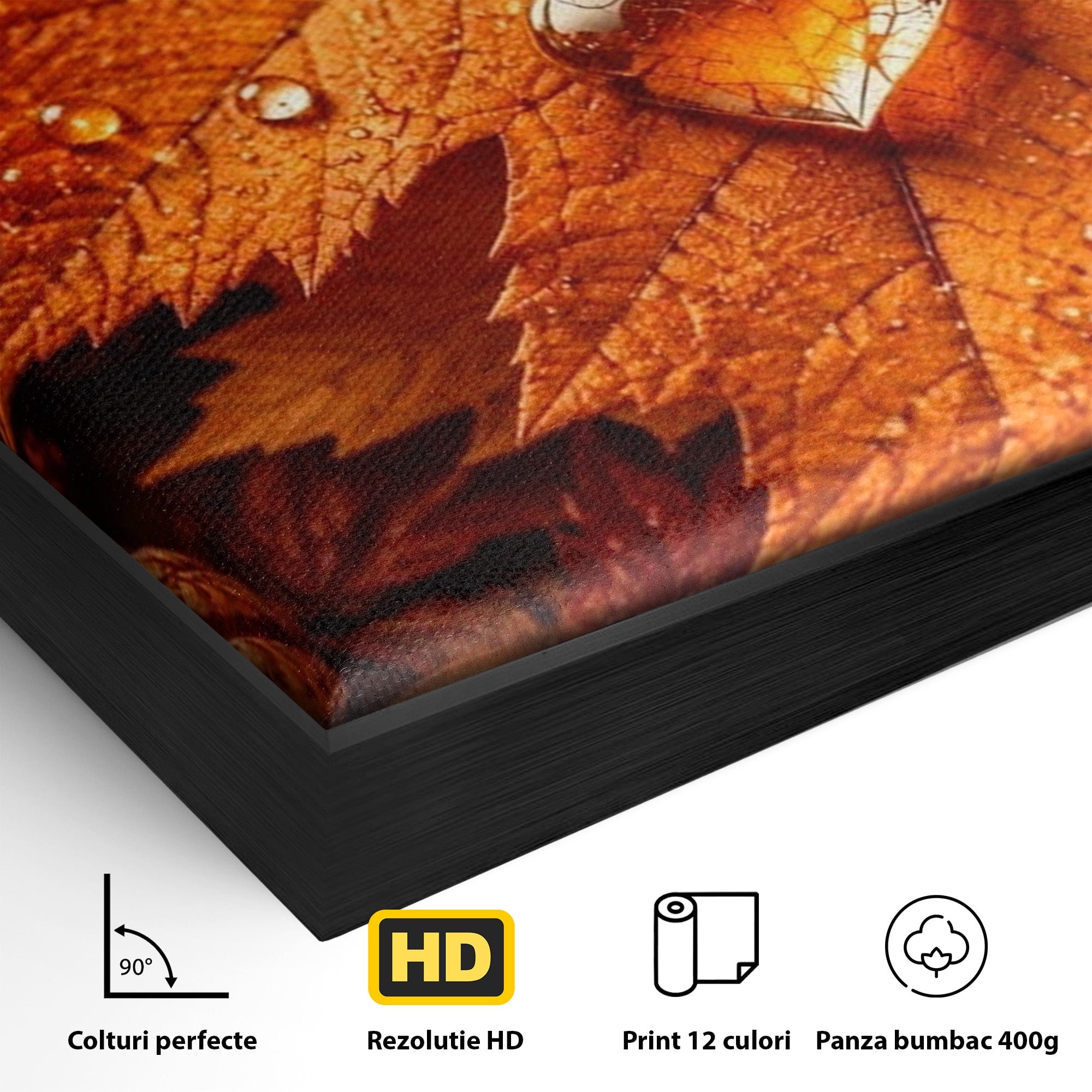 Tablou Canvas Premium LuxCanva® PI1094, Frunza De Toamna,Picatura, Roua, Lumina, Decor, Living, Culori Vibrante
