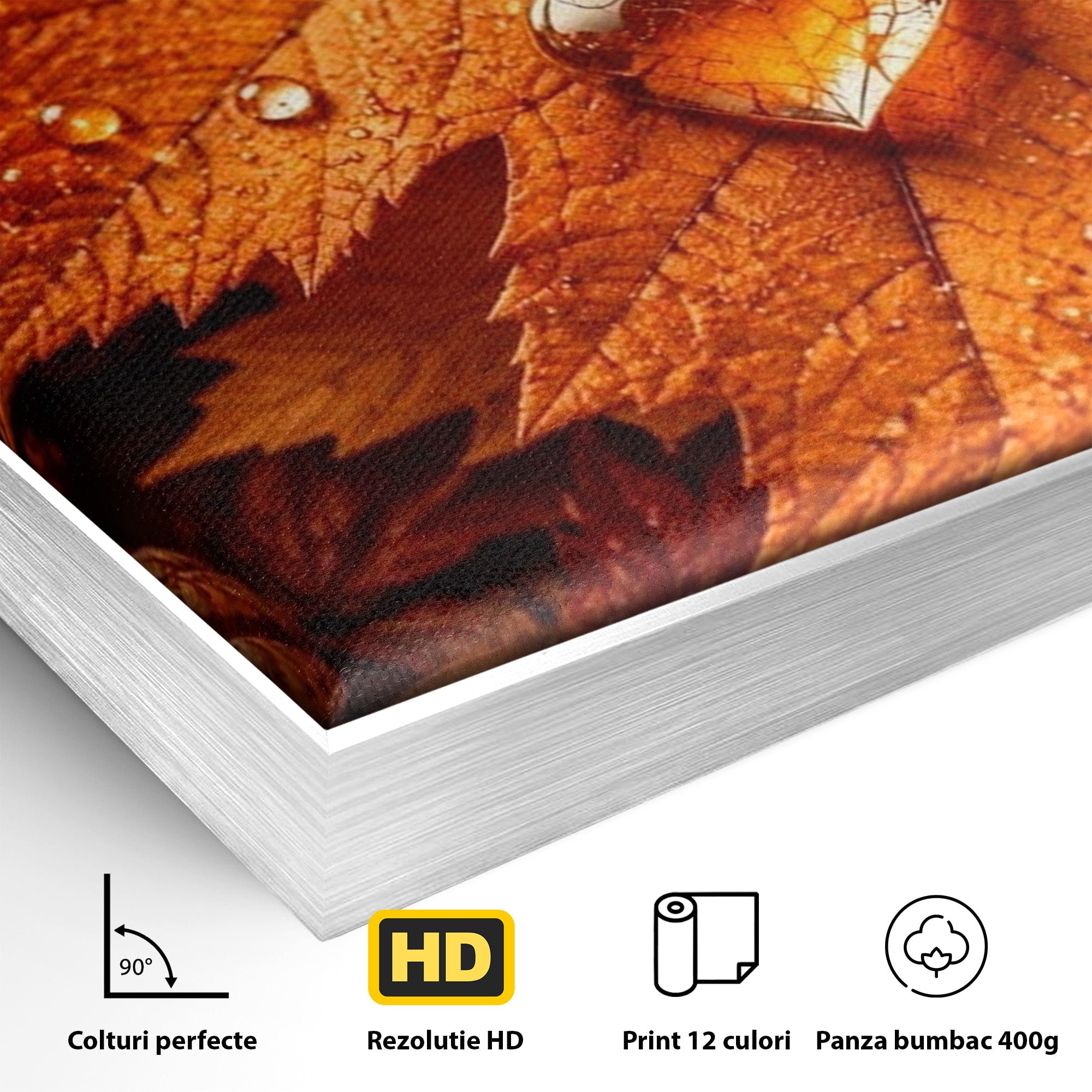 Tablou Canvas Premium LuxCanva® PI1094, Frunza De Toamna,Picatura, Roua, Lumina, Decor, Living, Culori Vibrante