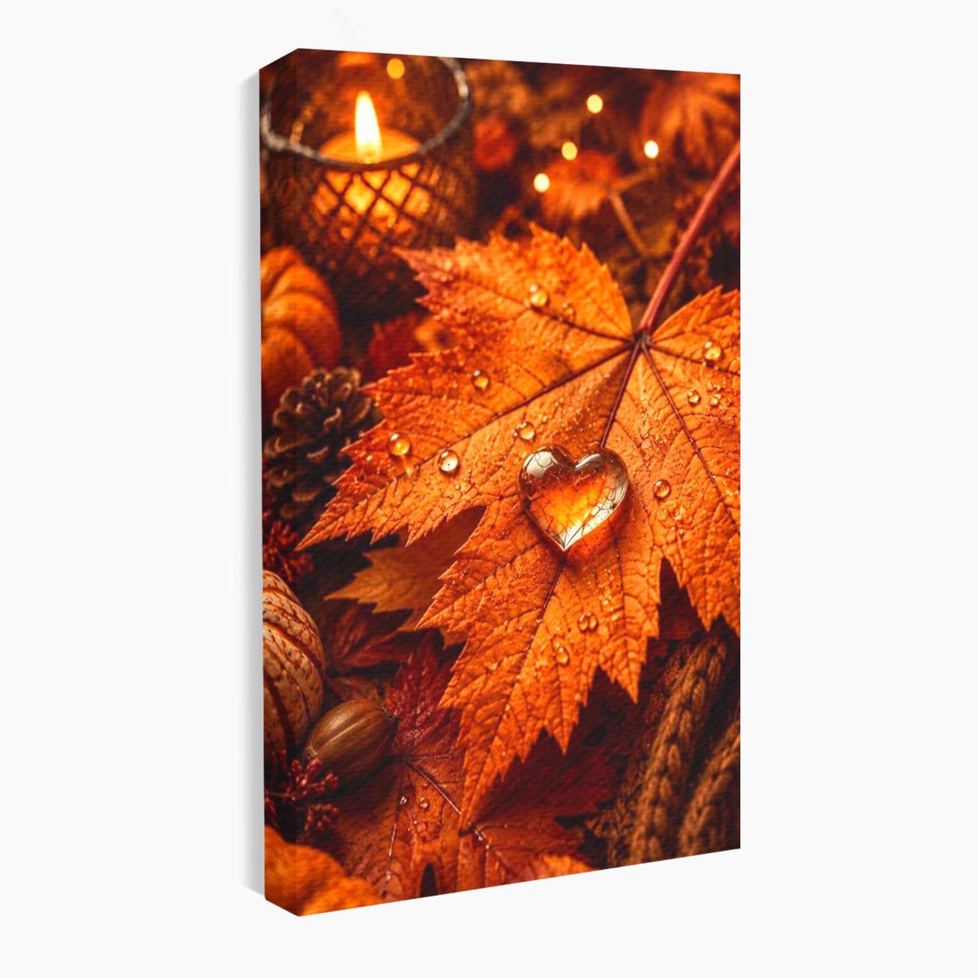 Tablou Canvas Premium LuxCanva® PI1094, Frunza De Toamna,Picatura, Roua, Lumina, Decor, Living, Culori Vibrante