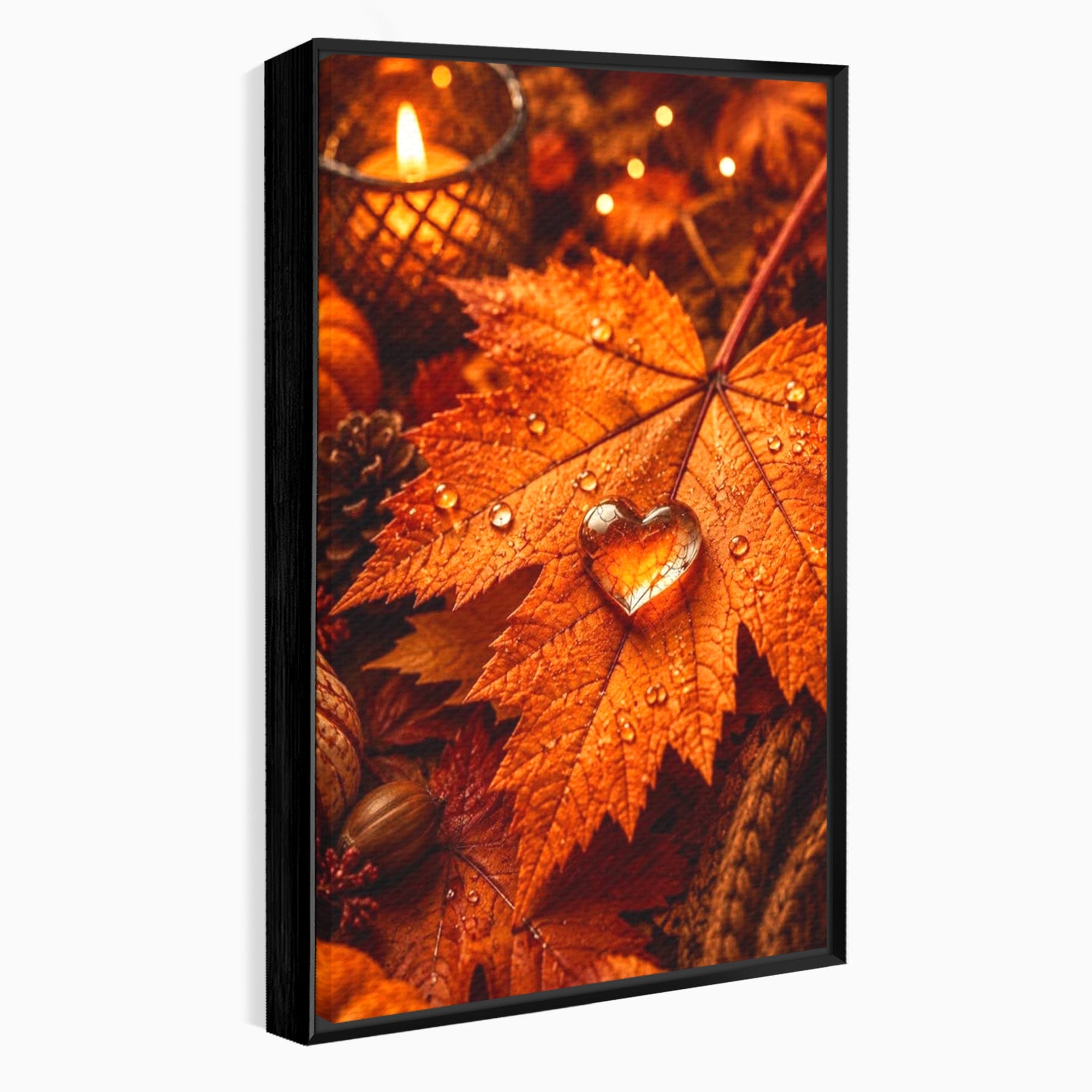 Tablou Canvas Premium LuxCanva® PI1094, Frunza De Toamna,Picatura, Roua, Lumina, Decor, Living, Culori Vibrante
