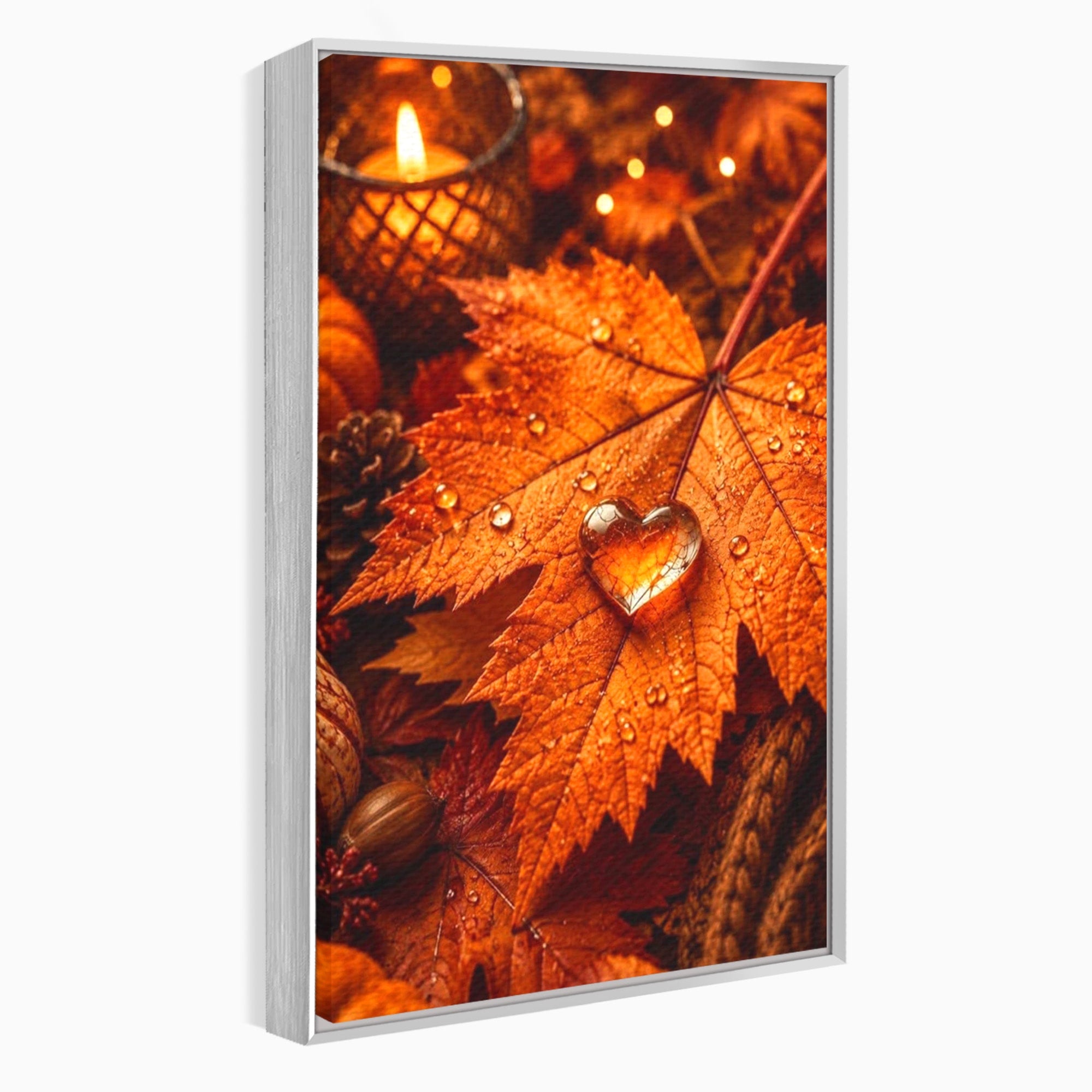Tablou Canvas Premium LuxCanva® PI1094, Frunza De Toamna,Picatura, Roua, Lumina, Decor, Living, Culori Vibrante