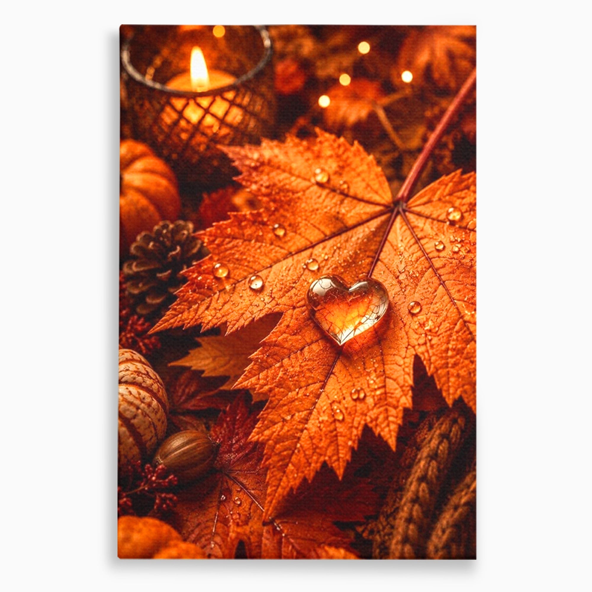 Tablou Canvas Premium LuxCanva® PI1094, Frunza De Toamna,Picatura, Roua, Lumina, Decor, Living, Culori Vibrante