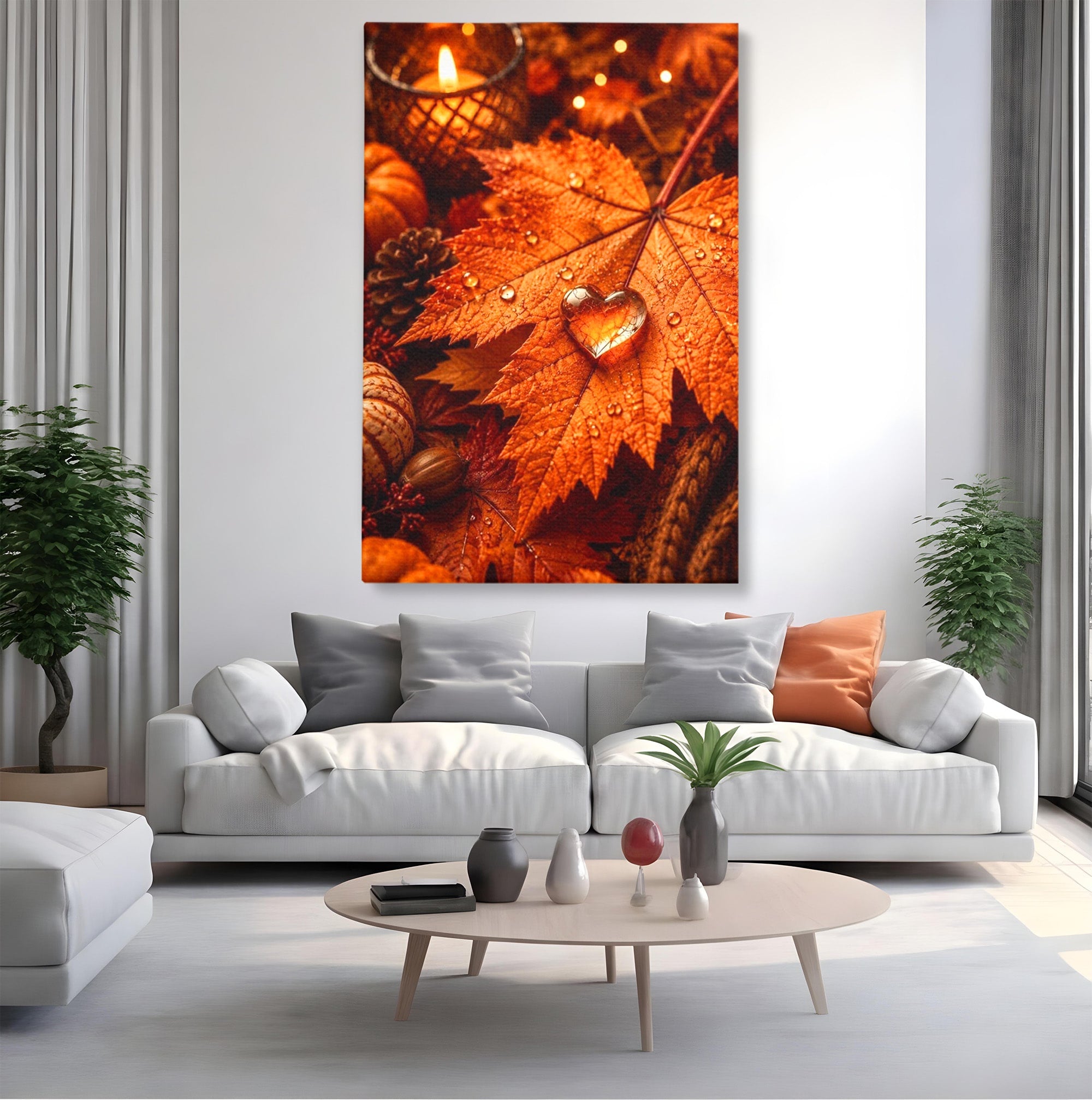 Tablou Canvas Premium LuxCanva® PI1094, Frunza De Toamna,Picatura, Roua, Lumina, Decor, Living, Culori Vibrante