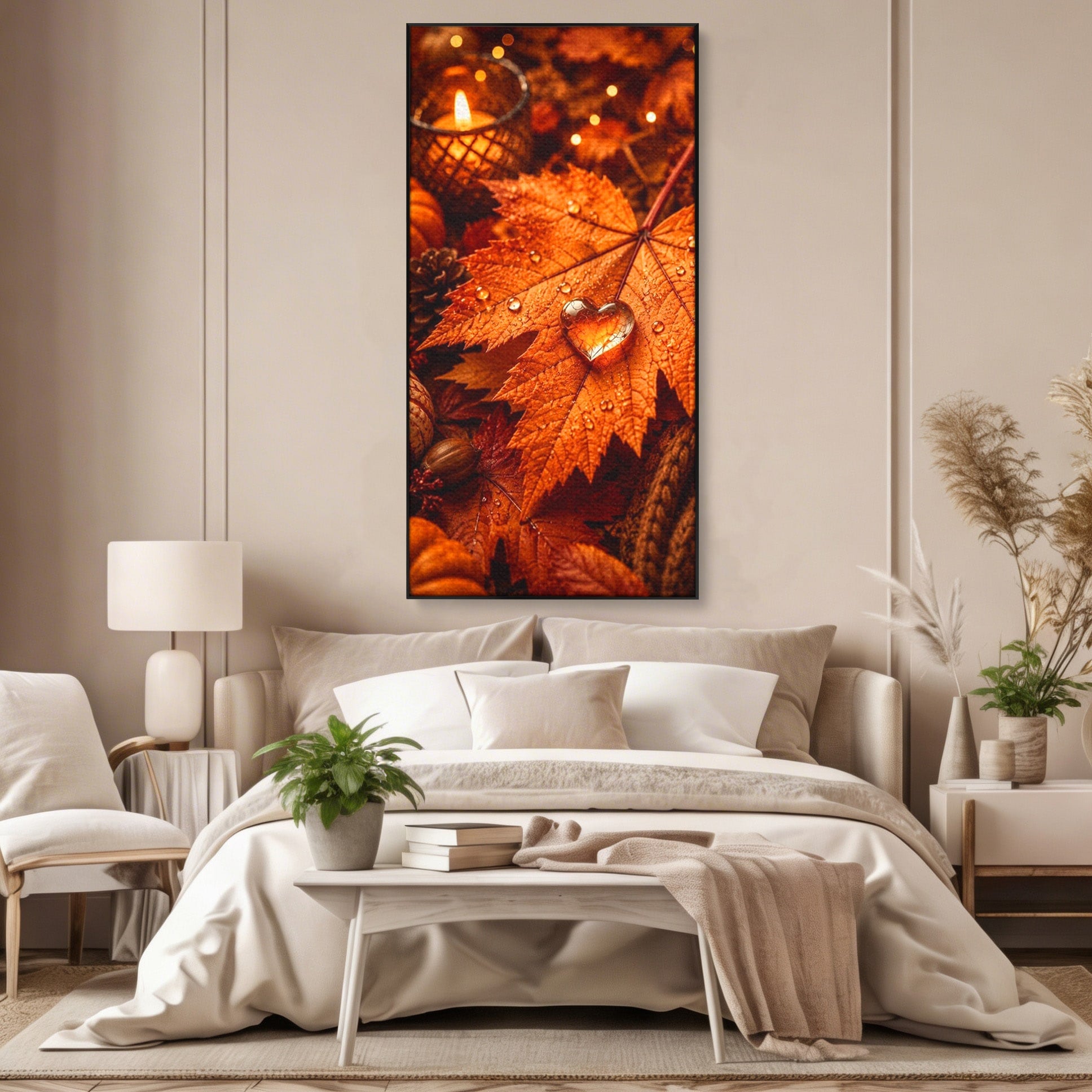 Tablou Canvas Premium LuxCanva® PI1094, Frunza De Toamna,Picatura, Roua, Lumina, Decor, Living, Culori Vibrante