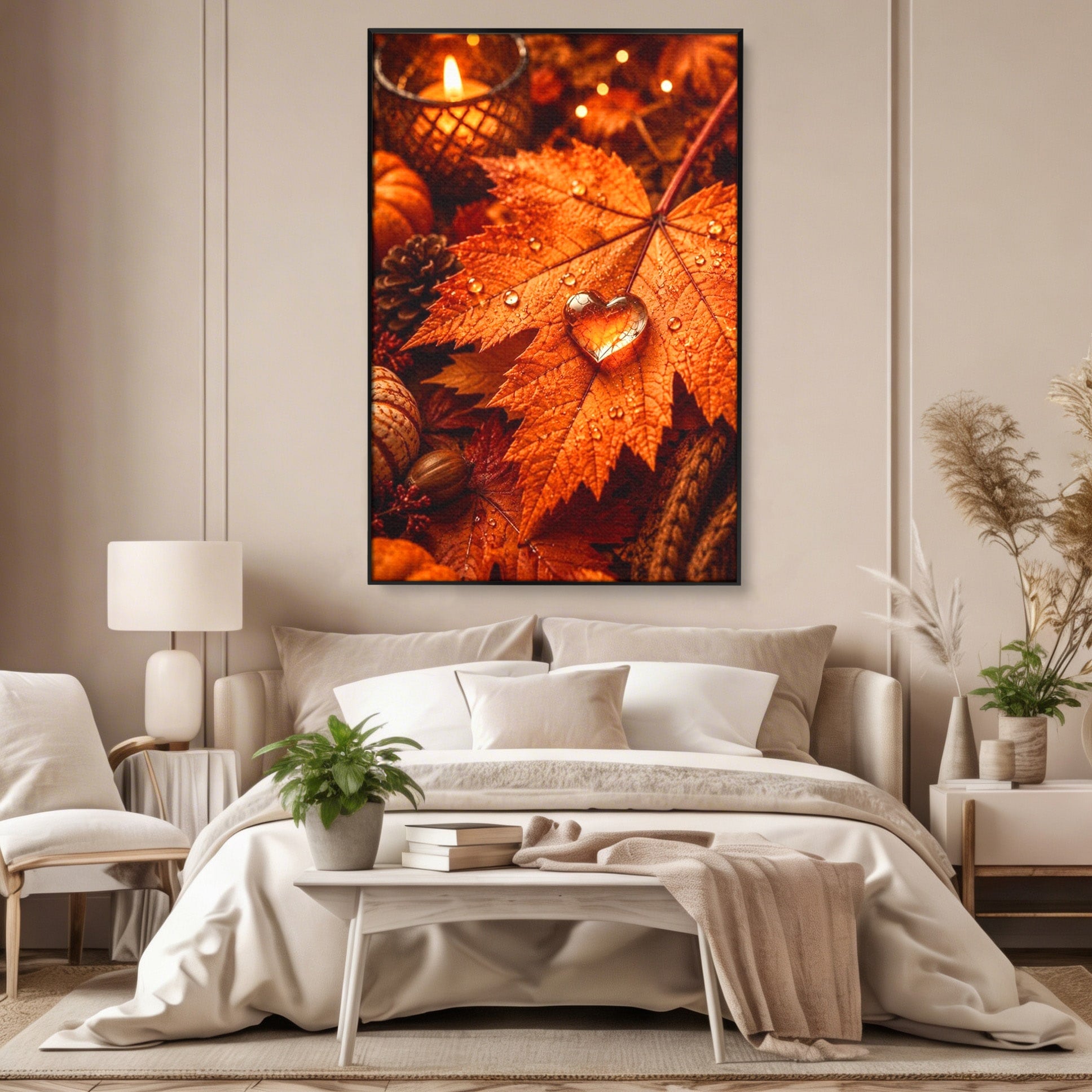 Tablou Canvas Premium LuxCanva® PI1094, Frunza De Toamna,Picatura, Roua, Lumina, Decor, Living, Culori Vibrante