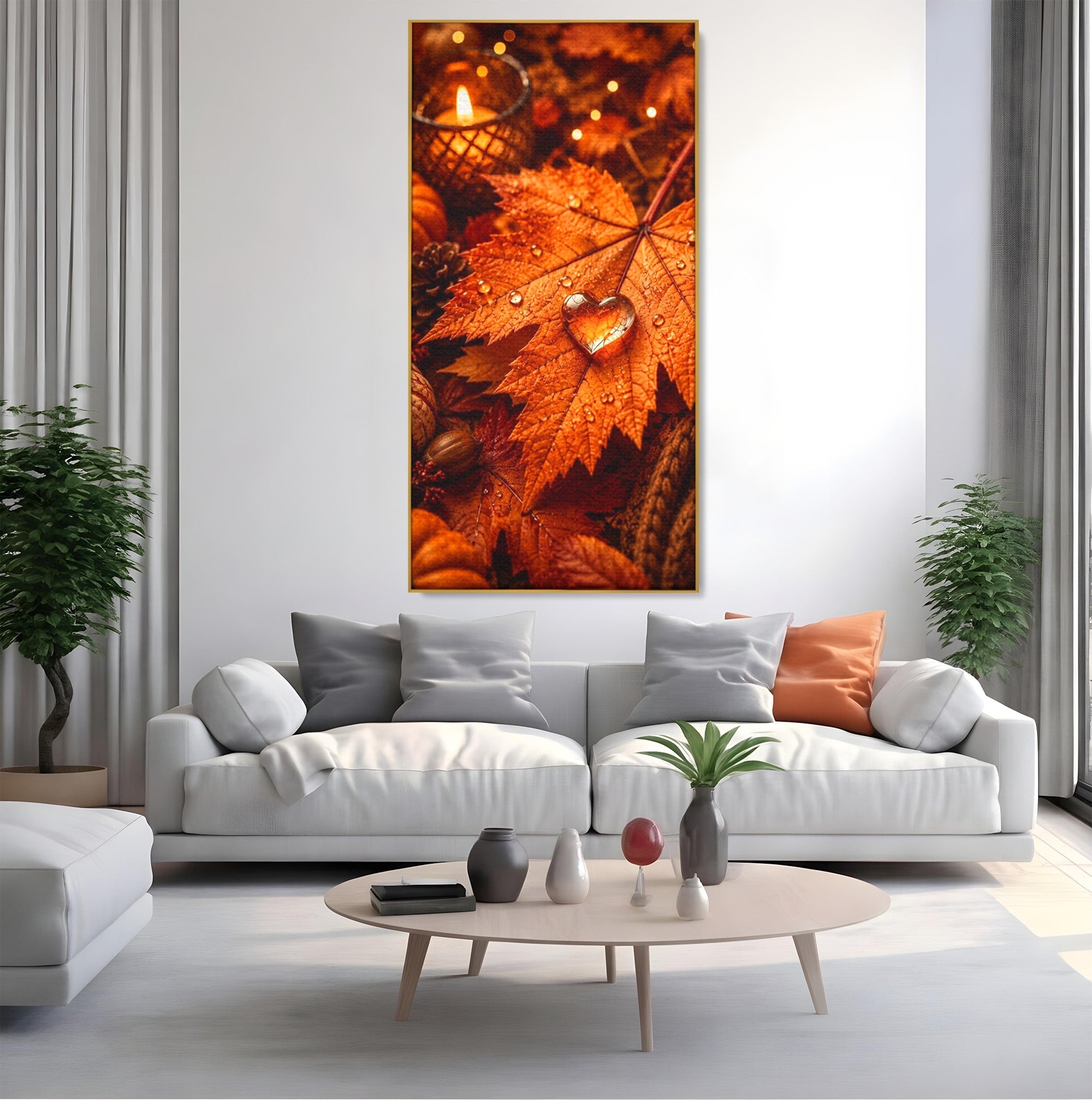 Tablou Canvas Premium LuxCanva® PI1094, Frunza De Toamna,Picatura, Roua, Lumina, Decor, Living, Culori Vibrante