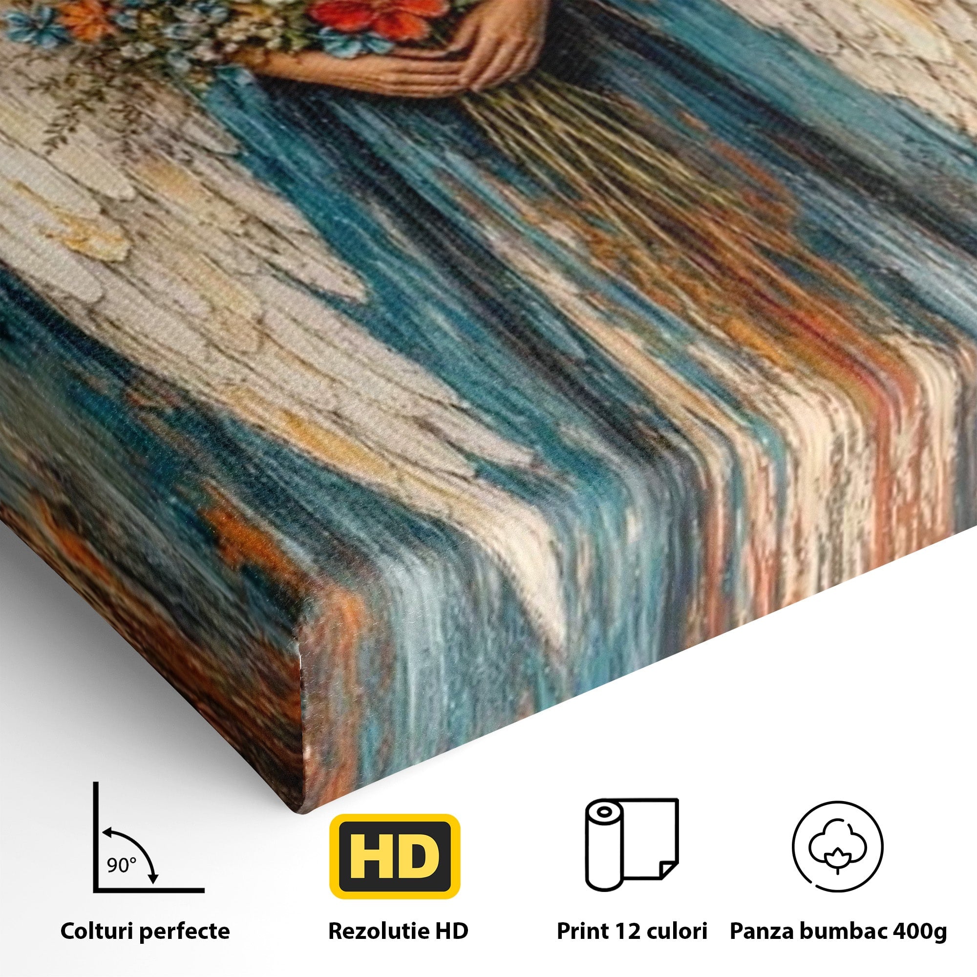 Tablou Canvas Premium LuxCanva® PI1095, Inger Cu Flori, Aripi, Rugaciune, Spiritualitate, Arta, Dormitor, Culori Vibrante