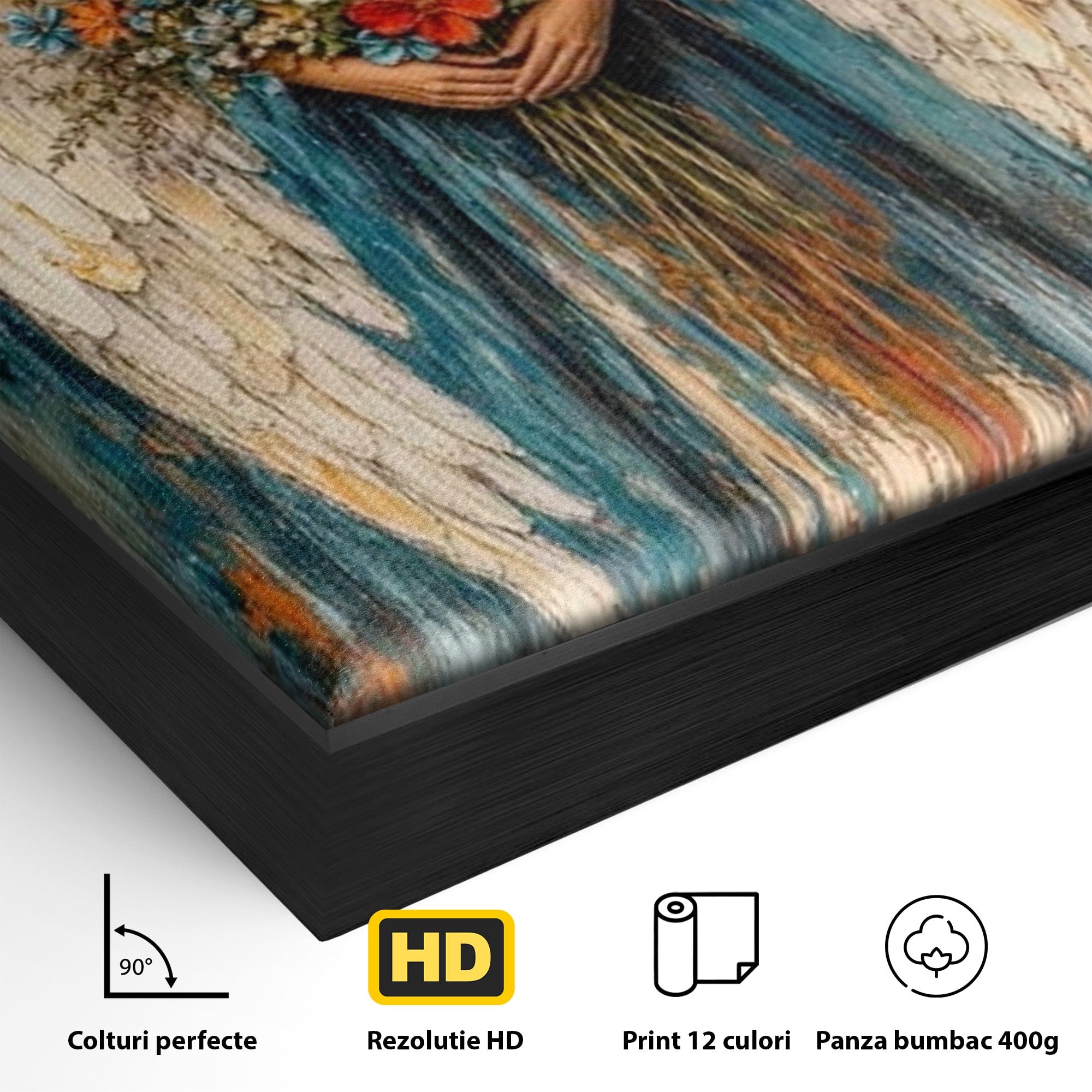 Tablou Canvas Premium LuxCanva® PI1095, Inger Cu Flori, Aripi, Rugaciune, Spiritualitate, Arta, Dormitor, Culori Vibrante