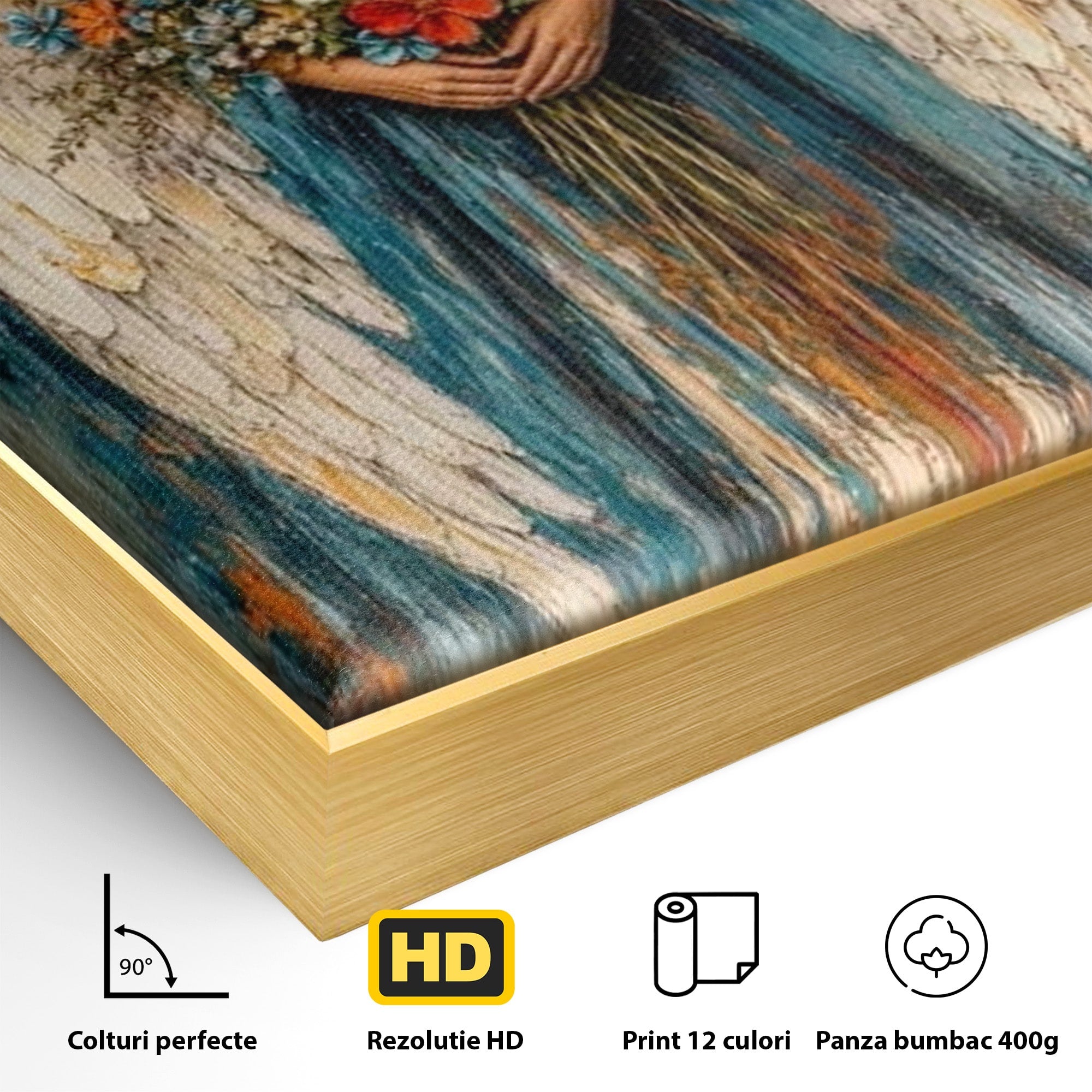 Tablou Canvas Premium LuxCanva® PI1095, Inger Cu Flori, Aripi, Rugaciune, Spiritualitate, Arta, Dormitor, Culori Vibrante