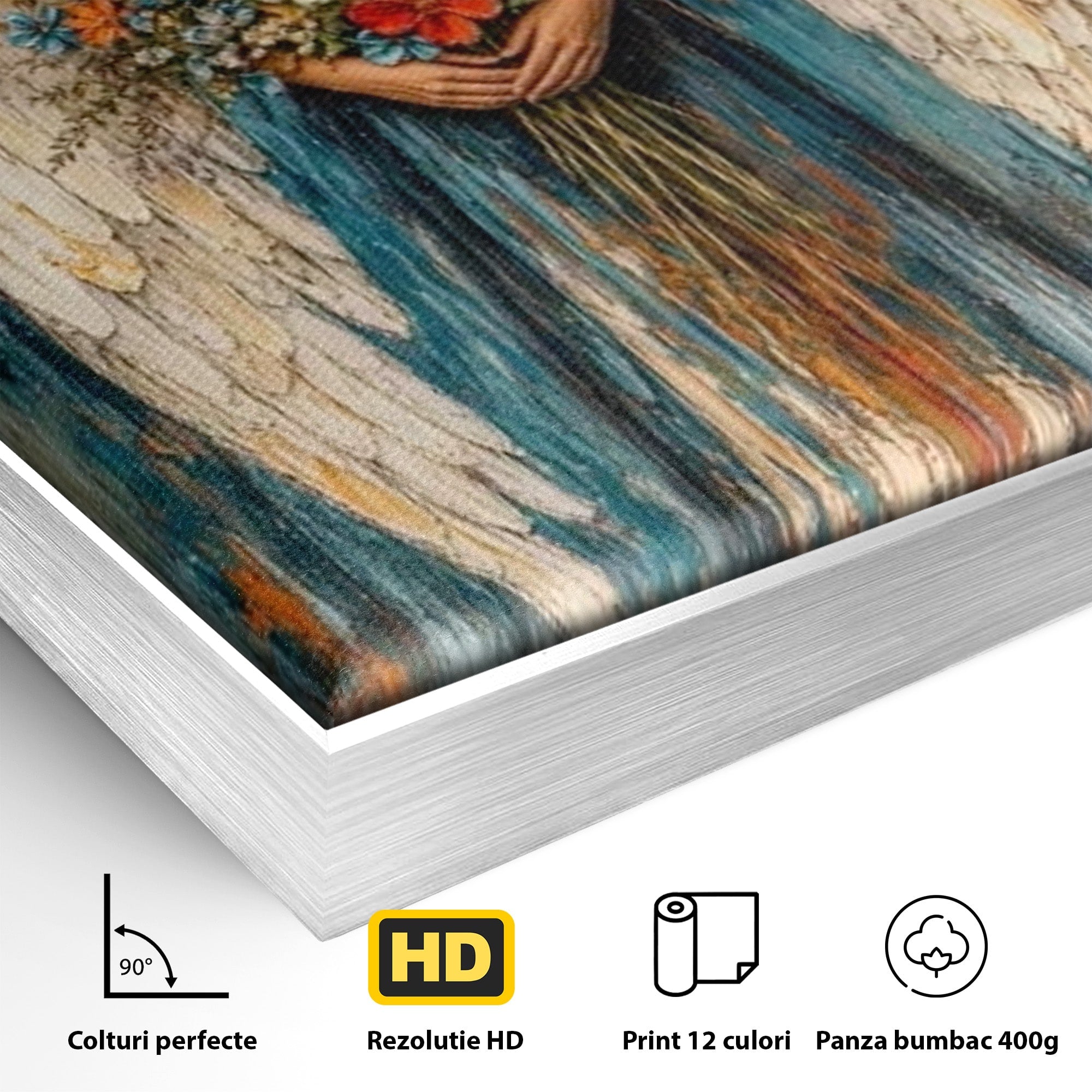 Tablou Canvas Premium LuxCanva® PI1095, Inger Cu Flori, Aripi, Rugaciune, Spiritualitate, Arta, Dormitor, Culori Vibrante