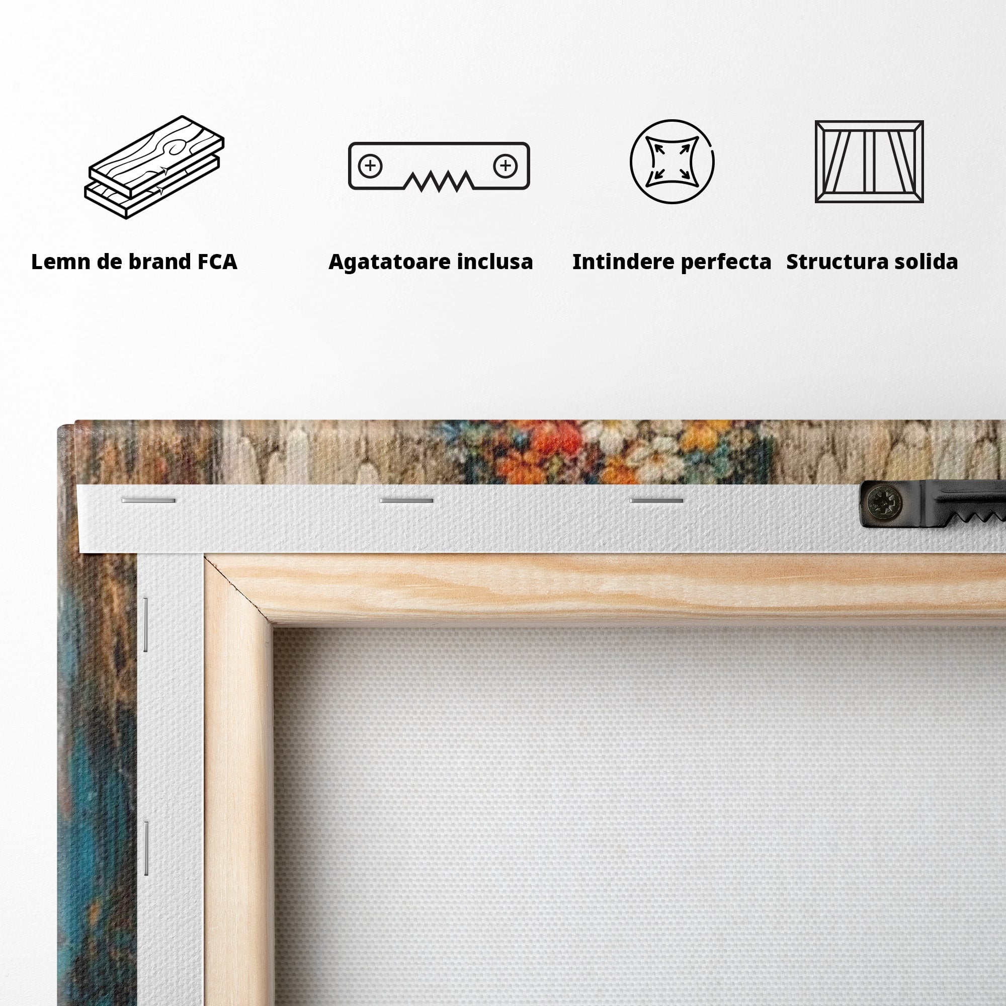 Tablou Canvas Premium LuxCanva® PI1095, Inger Cu Flori, Aripi, Rugaciune, Spiritualitate, Arta, Dormitor, Culori Vibrante