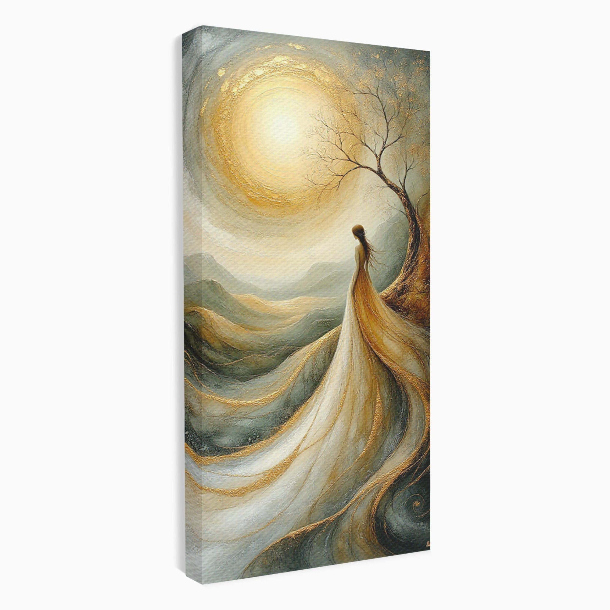 Tablou Canvas Premium LuxCanva® PI1096, Fata Si Soarele, Apus, Peisaj, Soare, Visator, Dormitor, Culori Vibrante