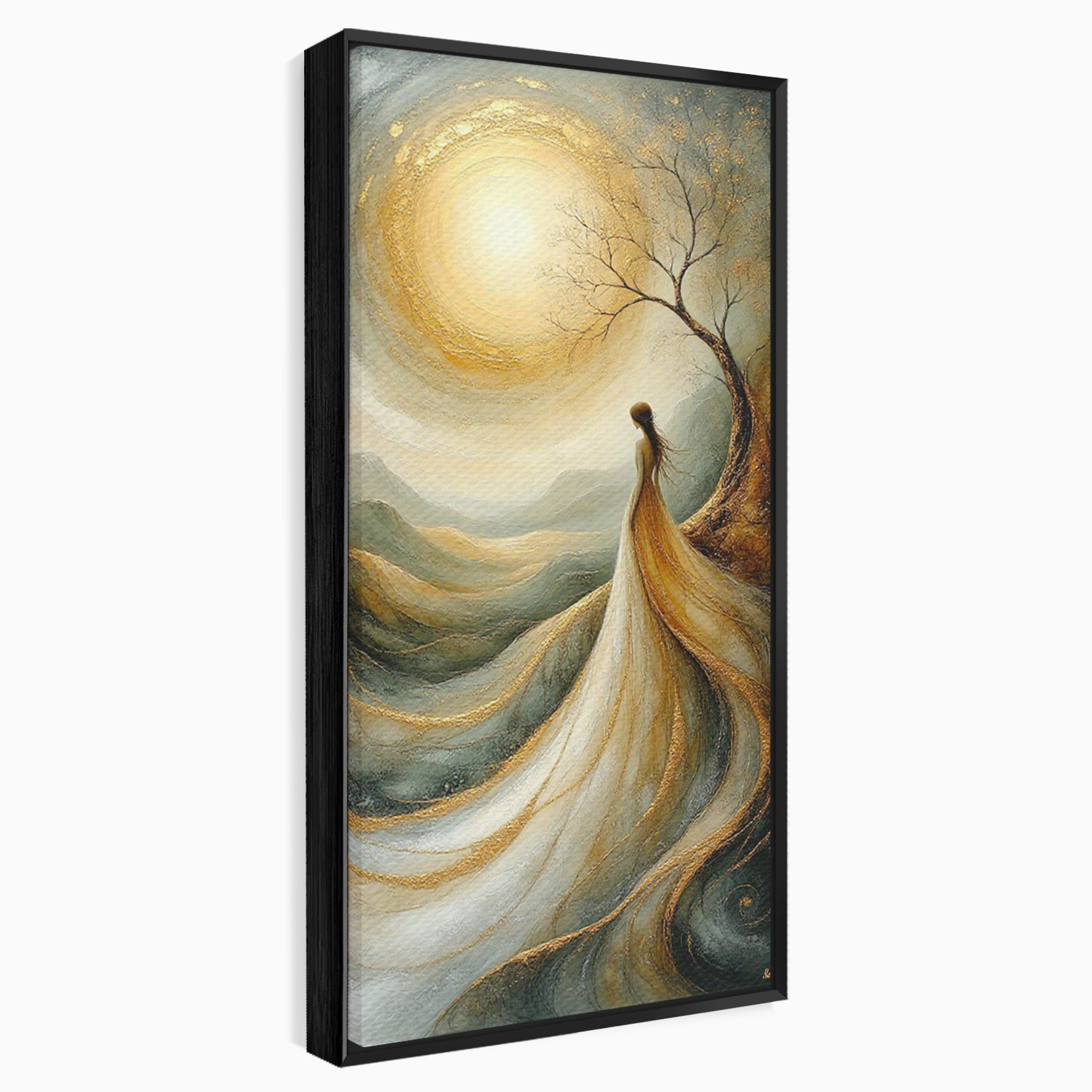 Tablou Canvas Premium LuxCanva® PI1096, Fata Si Soarele, Apus, Peisaj, Soare, Visator, Dormitor, Culori Vibrante