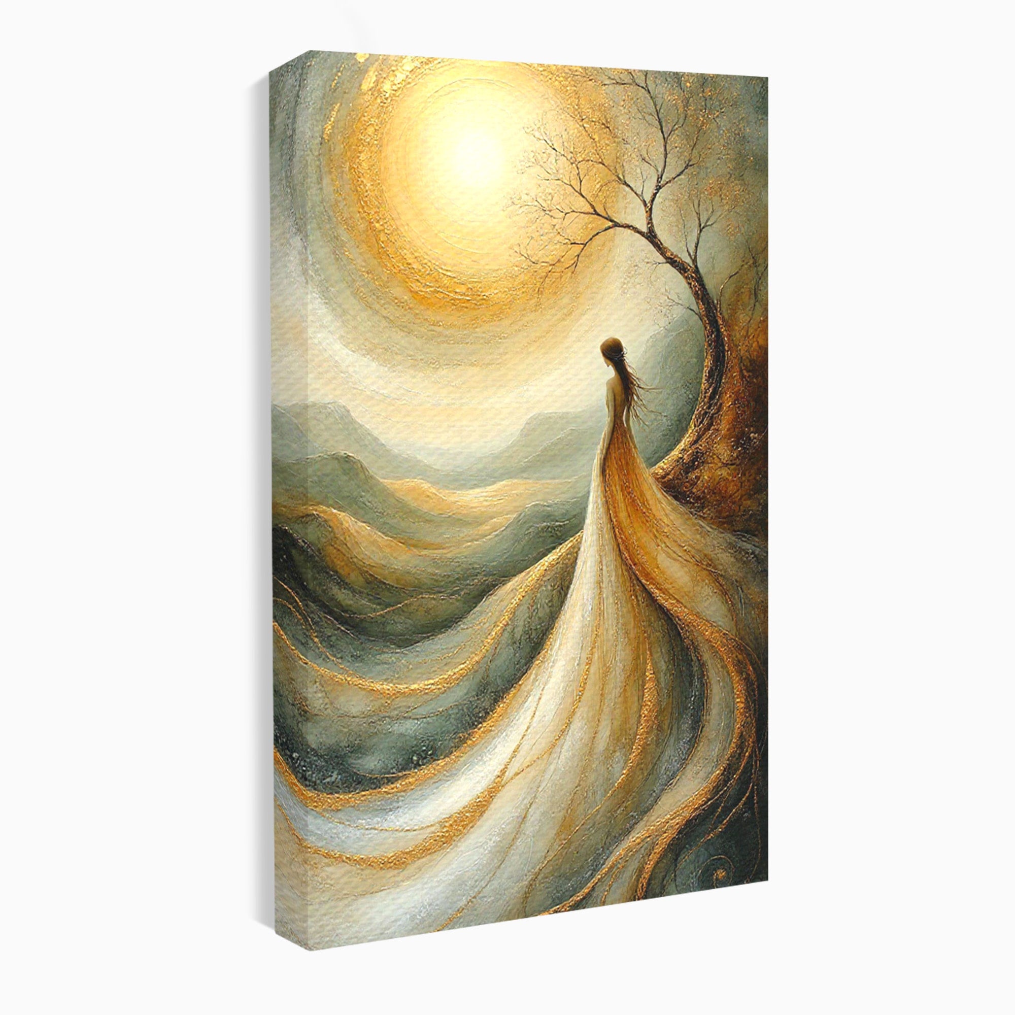 Tablou Canvas Premium LuxCanva® PI1096, Fata Si Soarele, Apus, Peisaj, Soare, Visator, Dormitor, Culori Vibrante