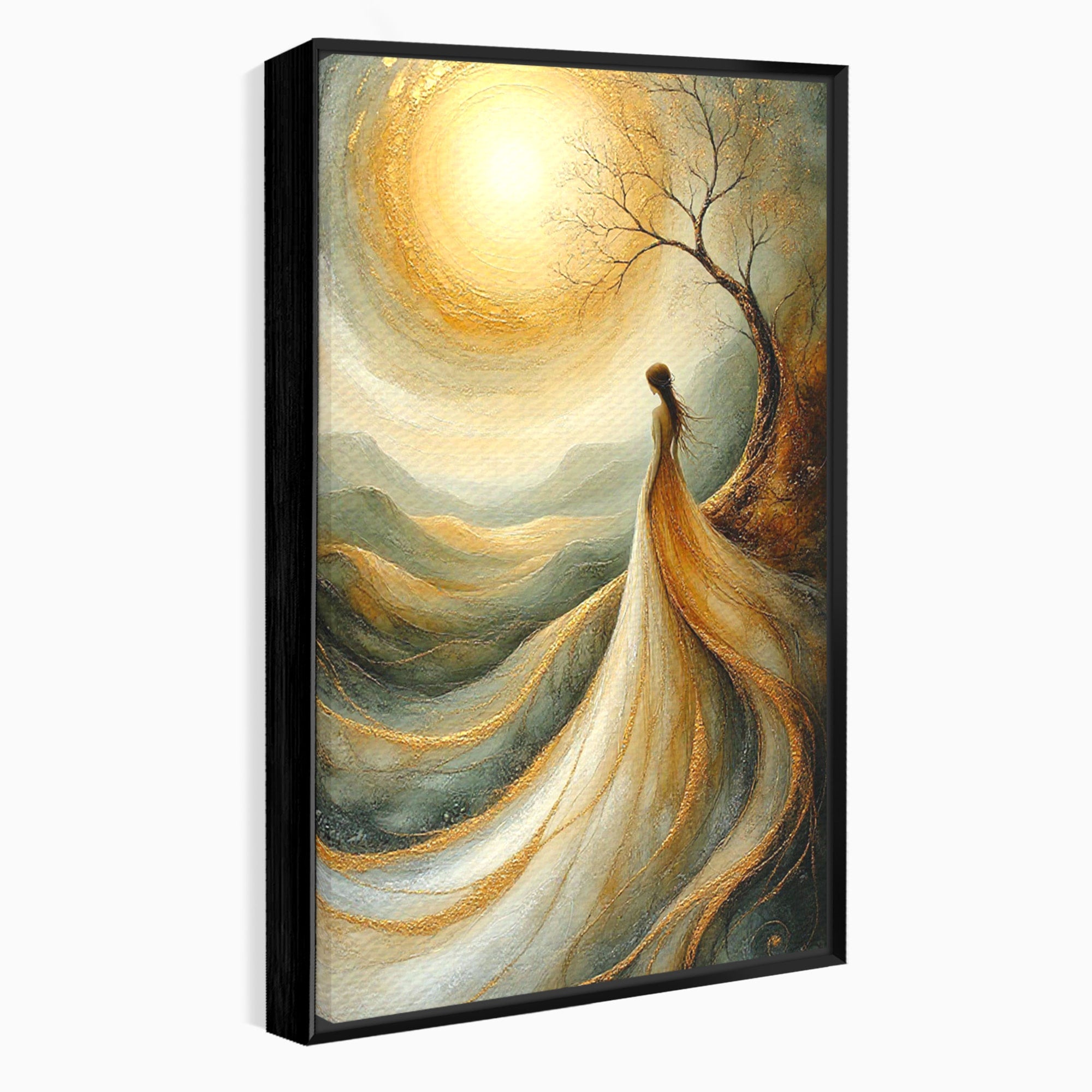 Tablou Canvas Premium LuxCanva® PI1096, Fata Si Soarele, Apus, Peisaj, Soare, Visator, Dormitor, Culori Vibrante