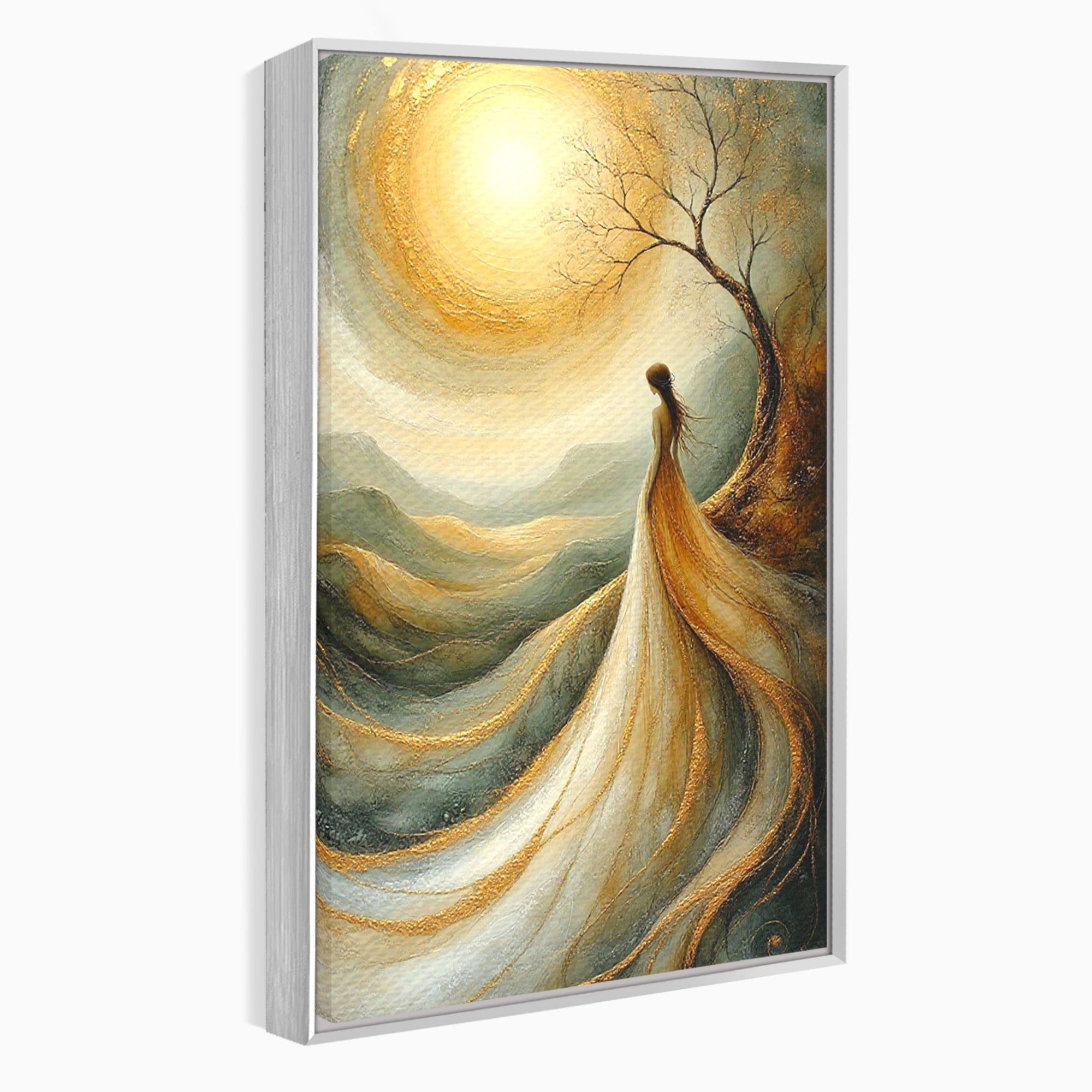 Tablou Canvas Premium LuxCanva® PI1096, Fata Si Soarele, Apus, Peisaj, Soare, Visator, Dormitor, Culori Vibrante